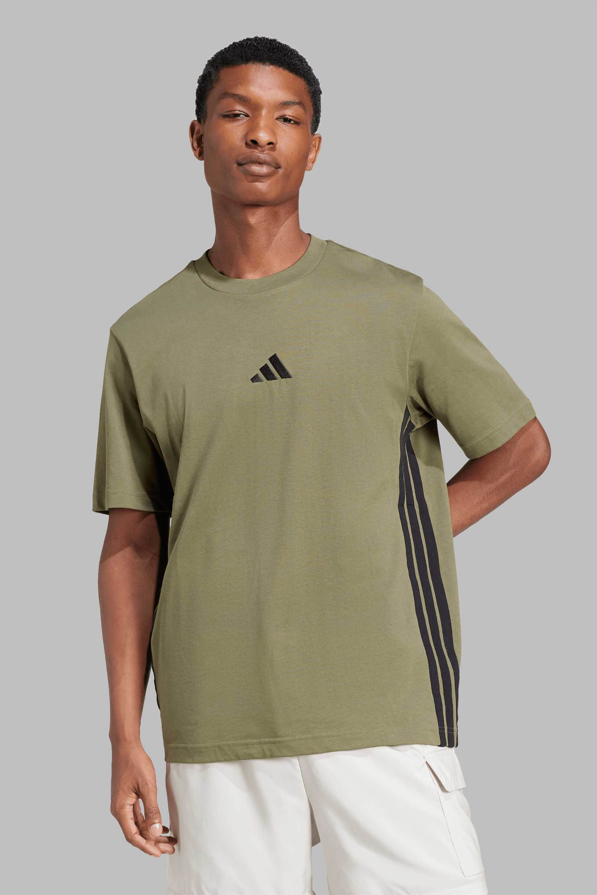 Adidas ανδρικό T-shirt Regular Fit "Essentials 3-Stripes" - JE6391 Λαδί