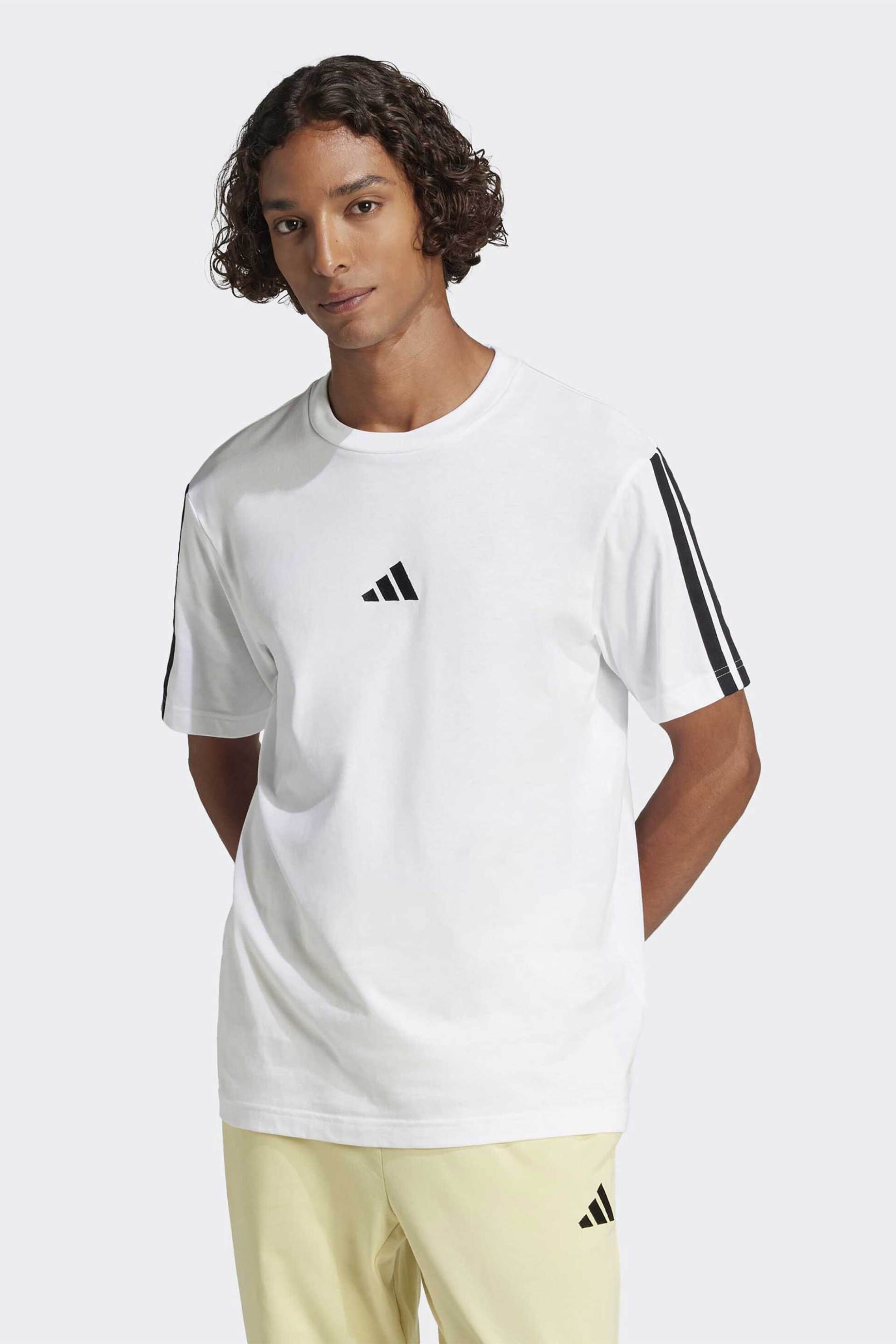 Adidas ανδρικό T-shirt με λογότυπο Regular Fit "Essentials 3-Stripes Single Jersey" - JW1952 Λευκό