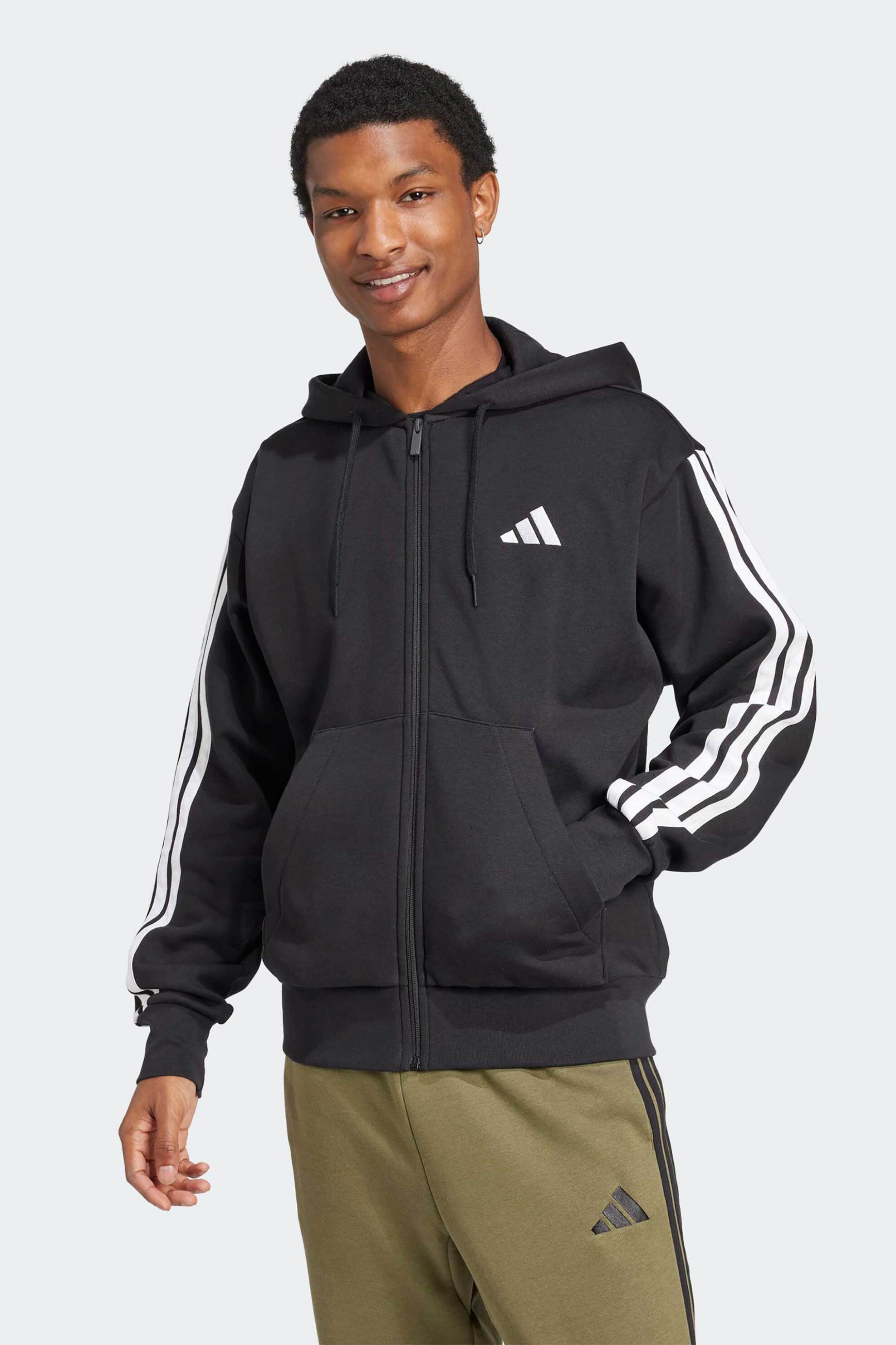 ADIDAS Adidas ανδρική ζακέτα φούτερ με κουκούλα Regular Fit "Essentials 3-Stripes Fleece" - JD1870 Μαύρο