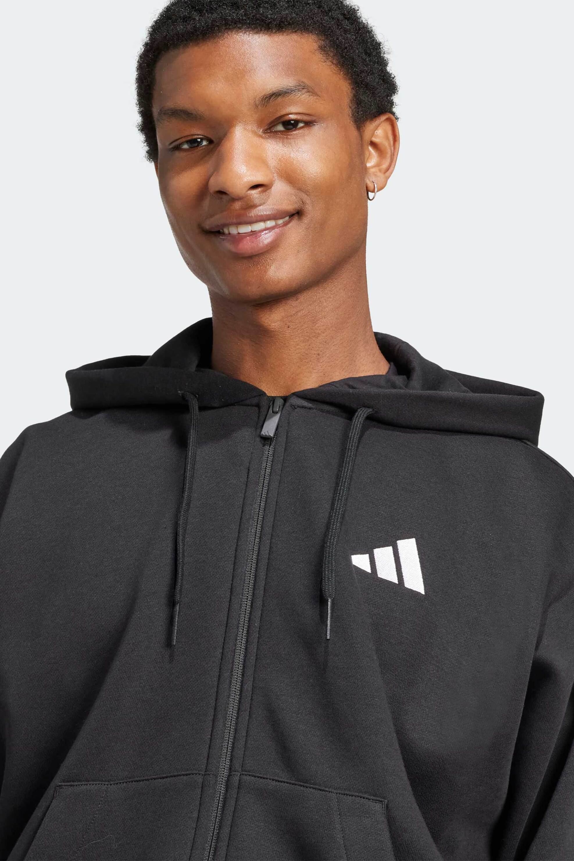 Adidas ανδρική ζακέτα φούτερ με κουκούλα Regular Fit "Essentials 3-Stripes Fleece" - JD1870 Μαύρο φωτογραφία