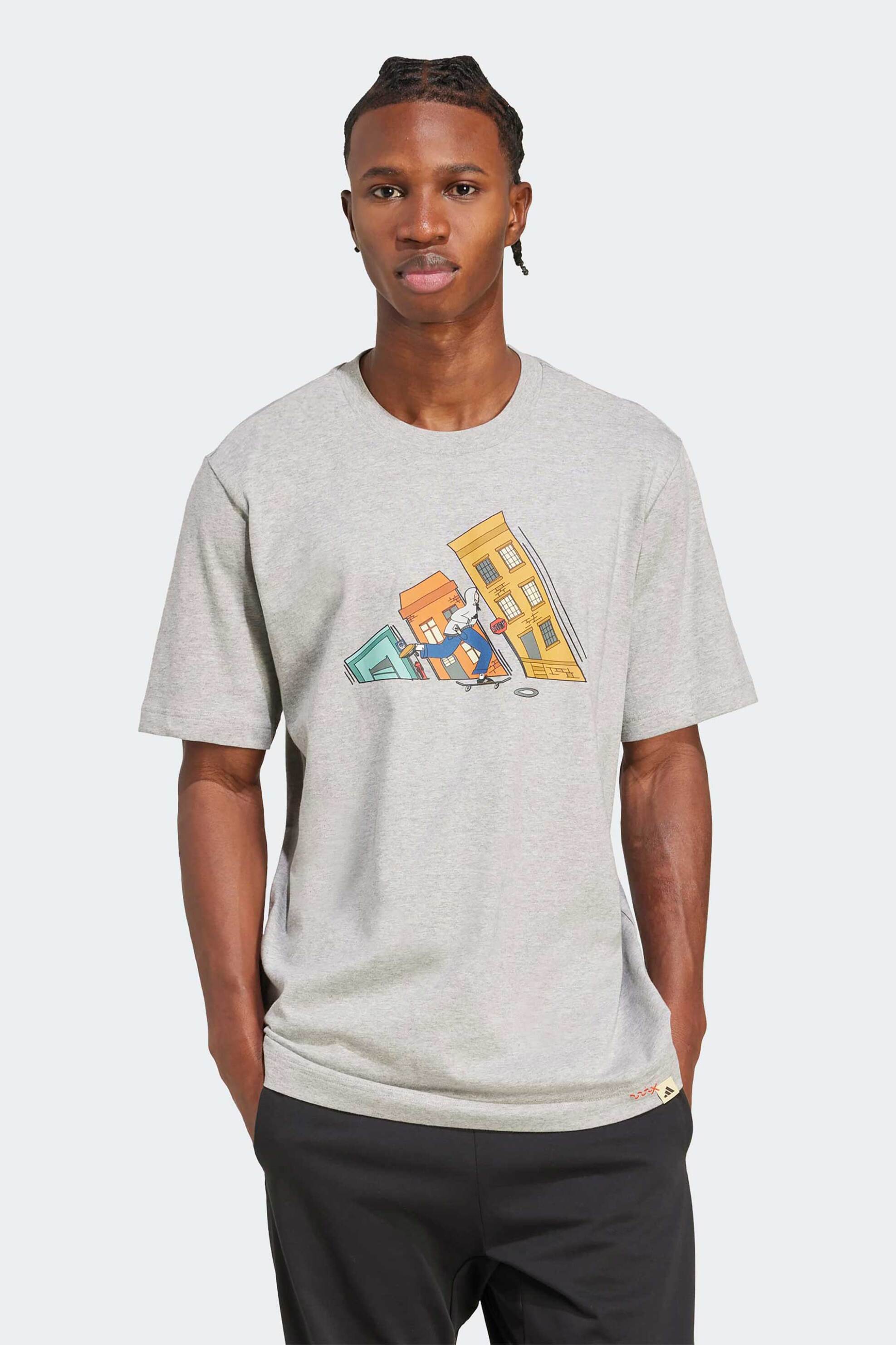 Adidas ανδρικό T-shirt Classic Fit "Graphic Doodle Hunt Skate" - JM6498 Γκρι