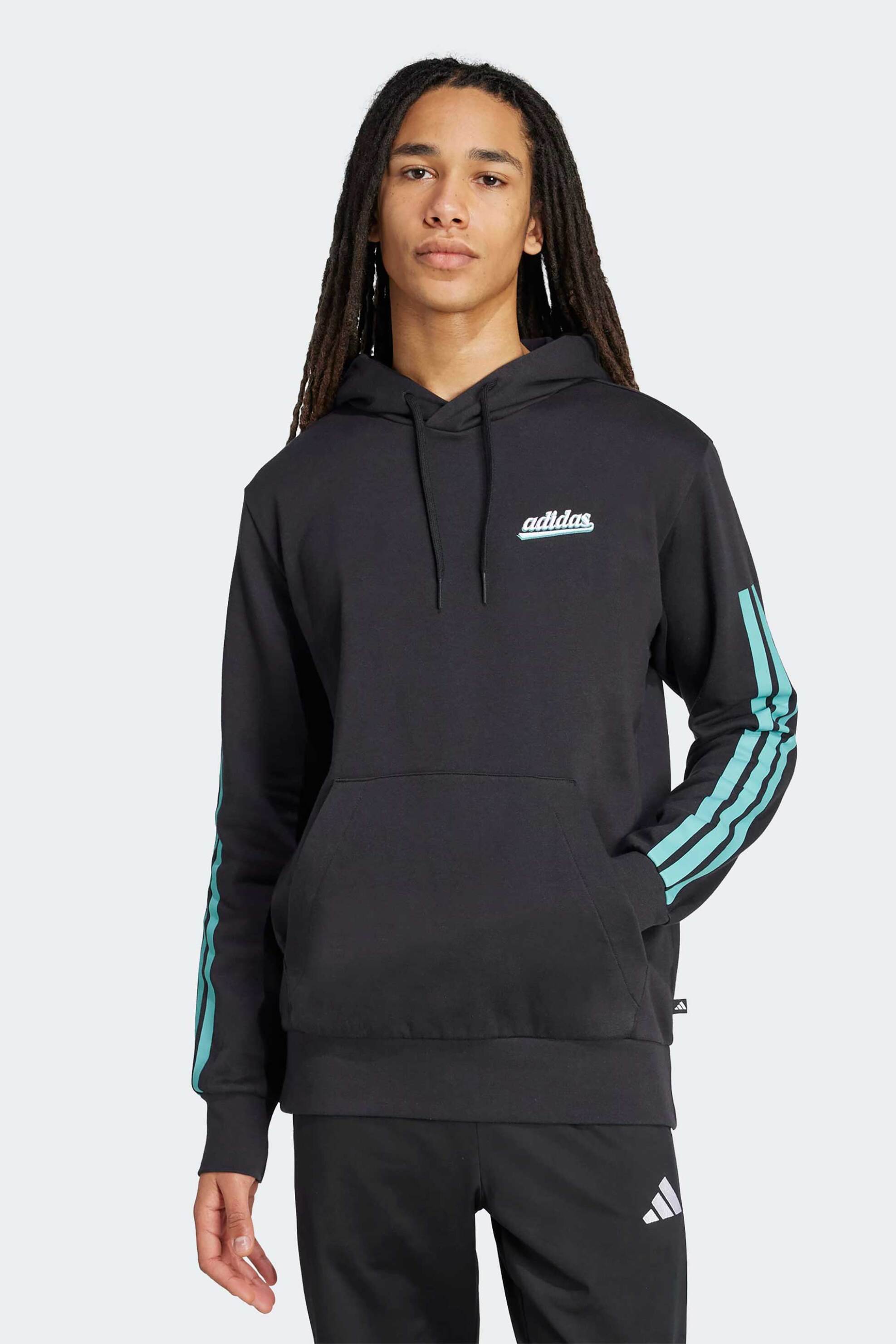 ADIDAS Adidas ανδρική μπλούζα φούτερ με κουκούλα Regular Fit "Essentials 3-Stripes Color Script" - KD2265 Μαύρο