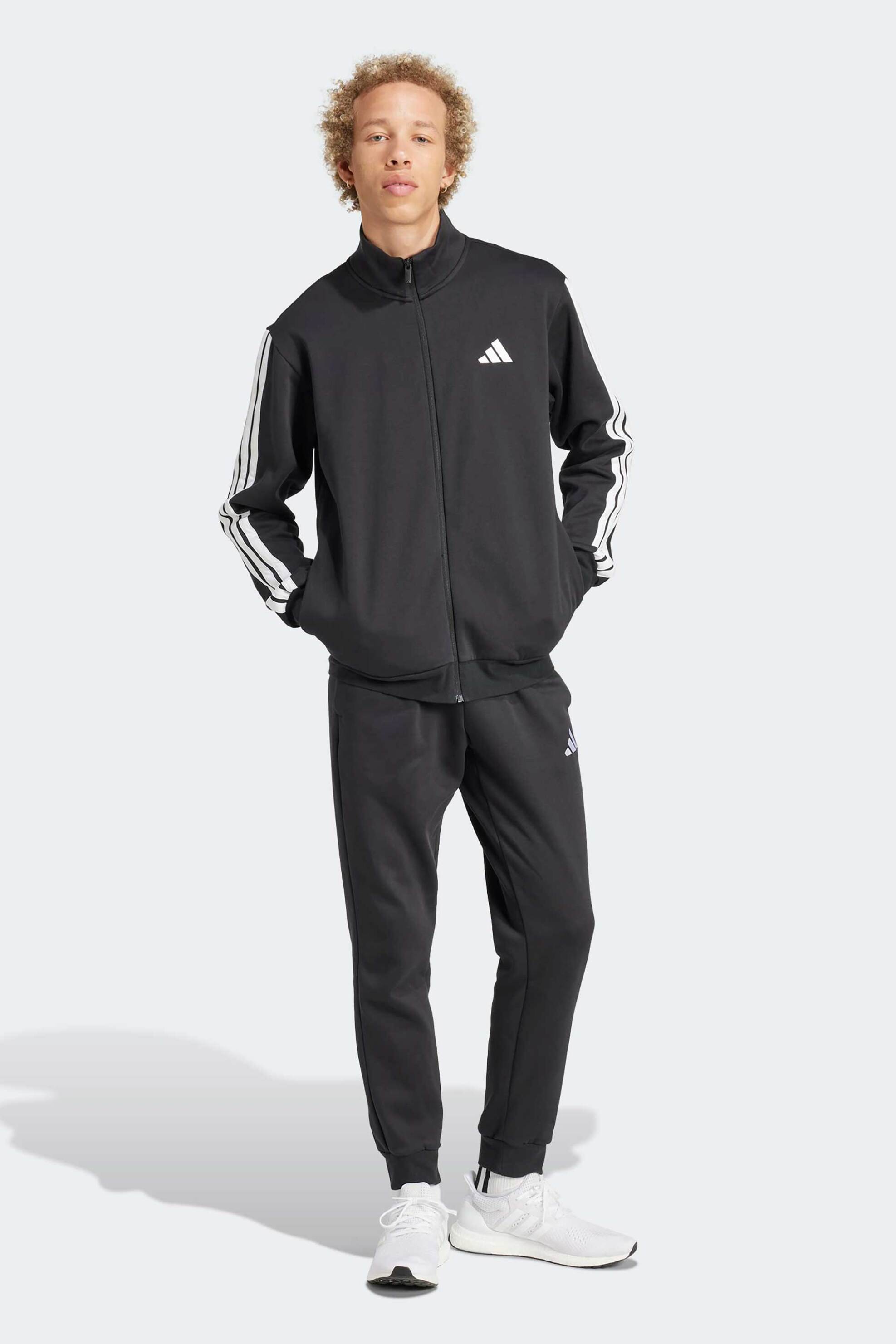 Adidas σετ ανδρική αθλητική φόρμα με λογότυπο Regular Fit "Sportswear Basic 3-Stripes Fleece" (2 τεμάχια) - JI8878 Μαύρο