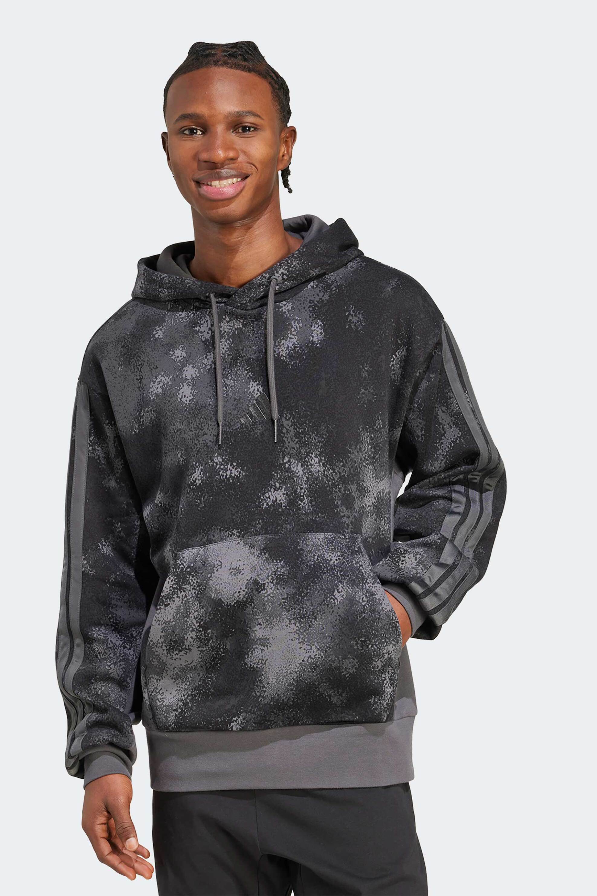 ADIDAS Adidas ανδρική μπλούζα φούτερ με κουκούλα και all-over print Regular Fit "Sea AOP" - JW3709 Γκρι Σκούρο