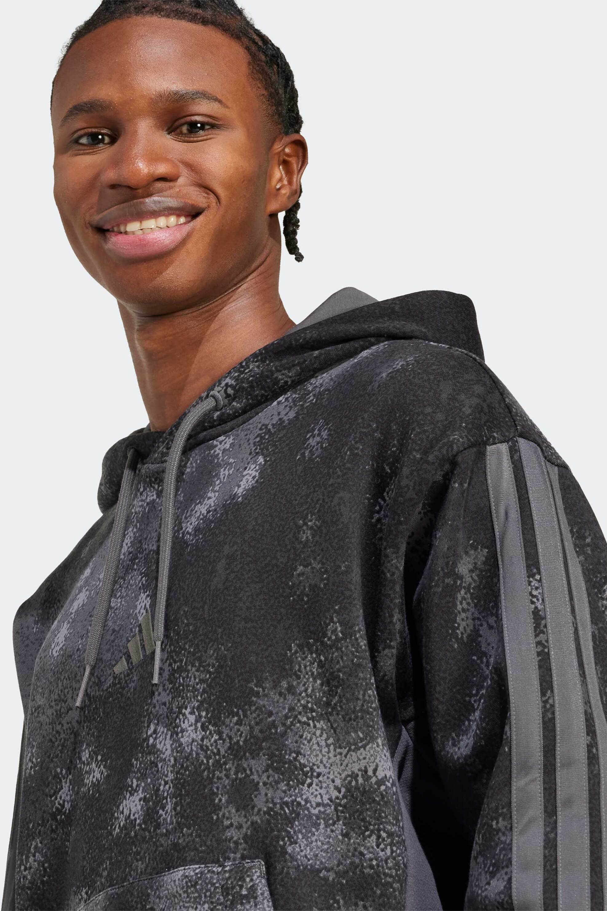 Adidas ανδρική μπλούζα φούτερ με κουκούλα και all-over print Regular Fit "Sea AOP" - JW3709 Γκρι Σκούρο φωτογραφία