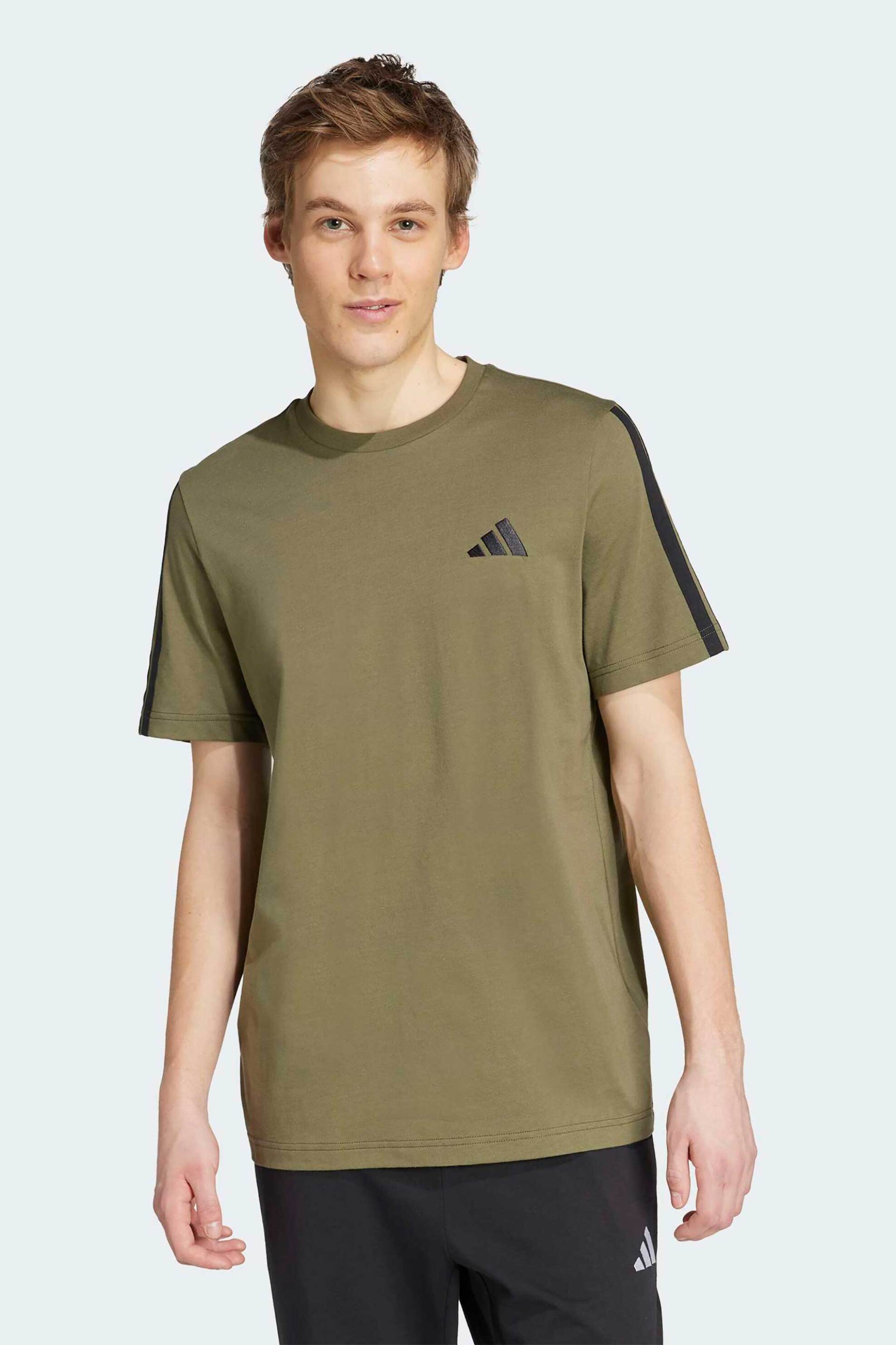 Adidas ανδρικό T-shirt Regular Fit "Essentials 3-Stripes" - JY1558 Λαδί