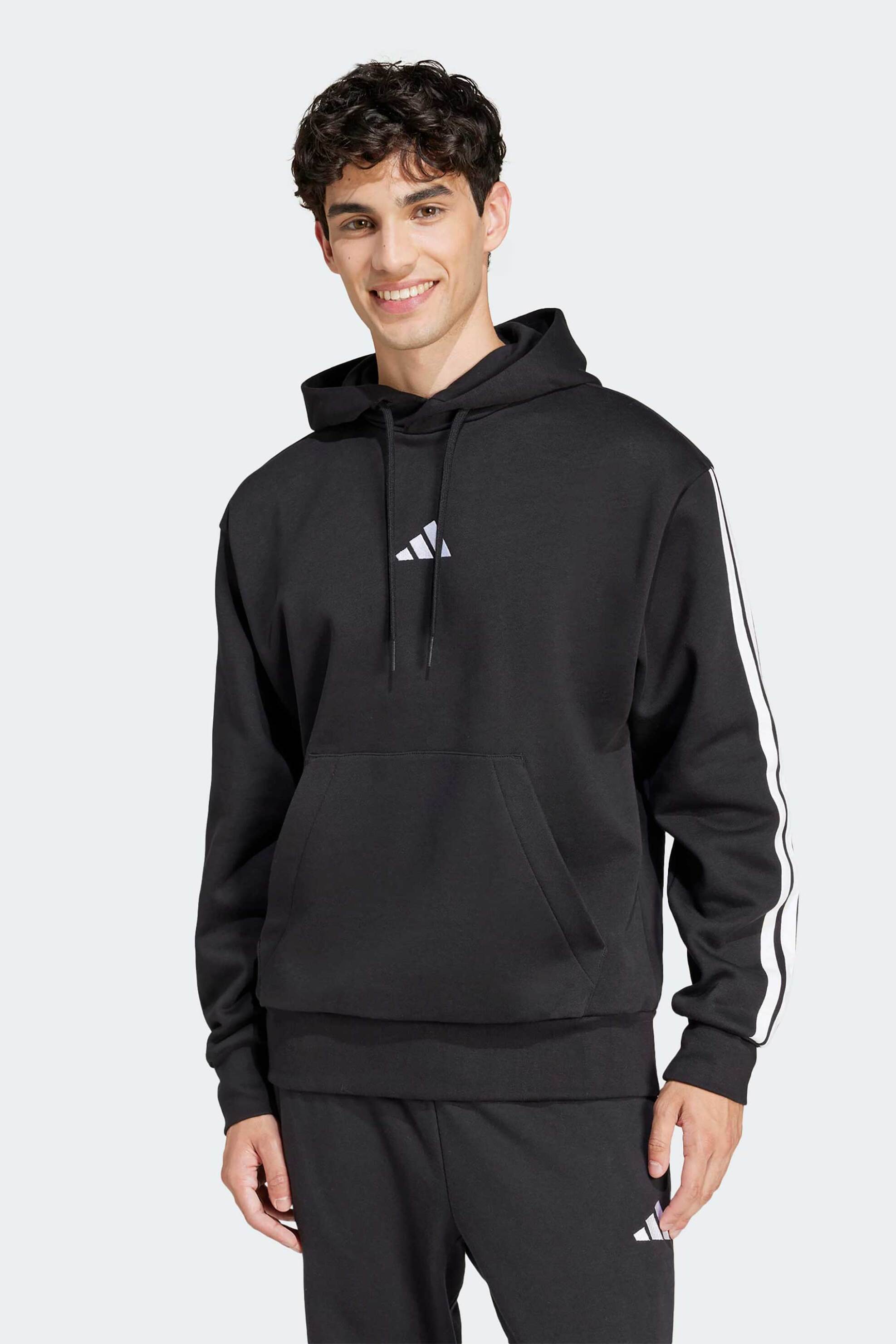 ADIDAS Adidas ανδρική μπλούζα φούτερ με κουκούλα Regular Fit "Essentials 3-Stripes Fleece" - JE6297 Μαύρο