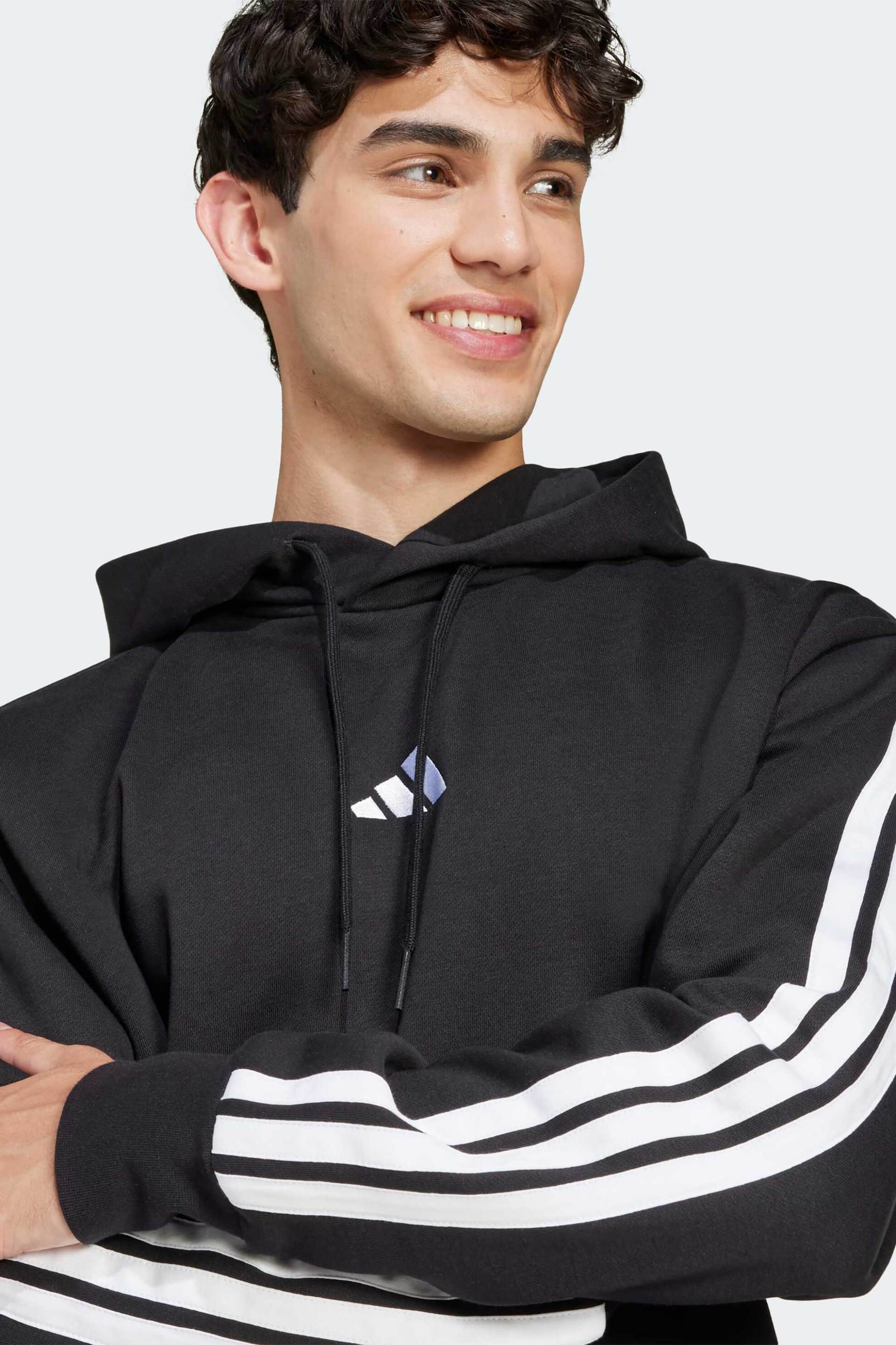 Adidas ανδρική μπλούζα φούτερ με κουκούλα Regular Fit "Essentials 3-Stripes Fleece" - JE6297 Μαύρο φωτογραφία