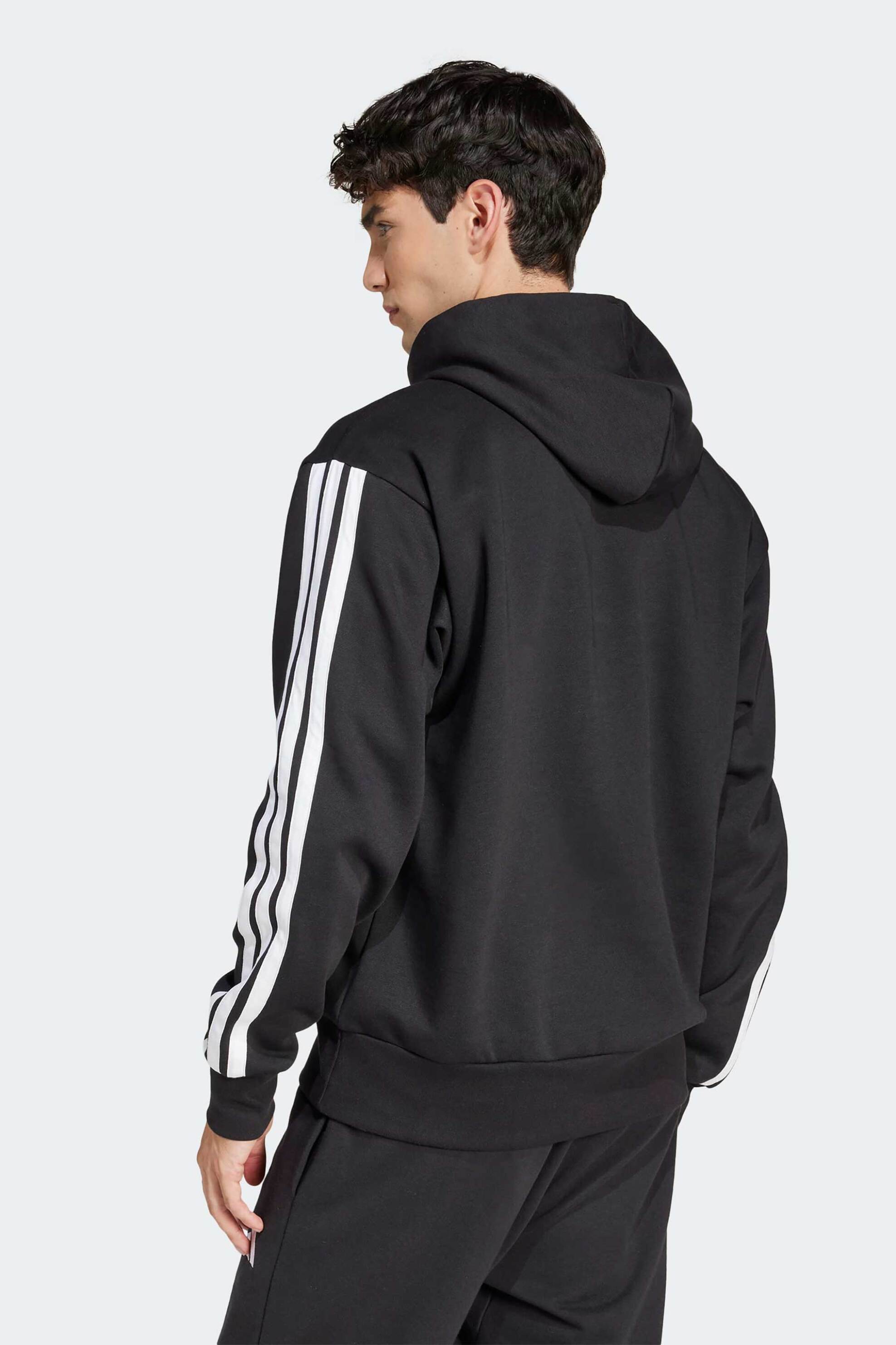 Adidas ανδρική μπλούζα φούτερ με κουκούλα Regular Fit "Essentials 3-Stripes Fleece" - JE6297 Μαύρο φωτογραφία