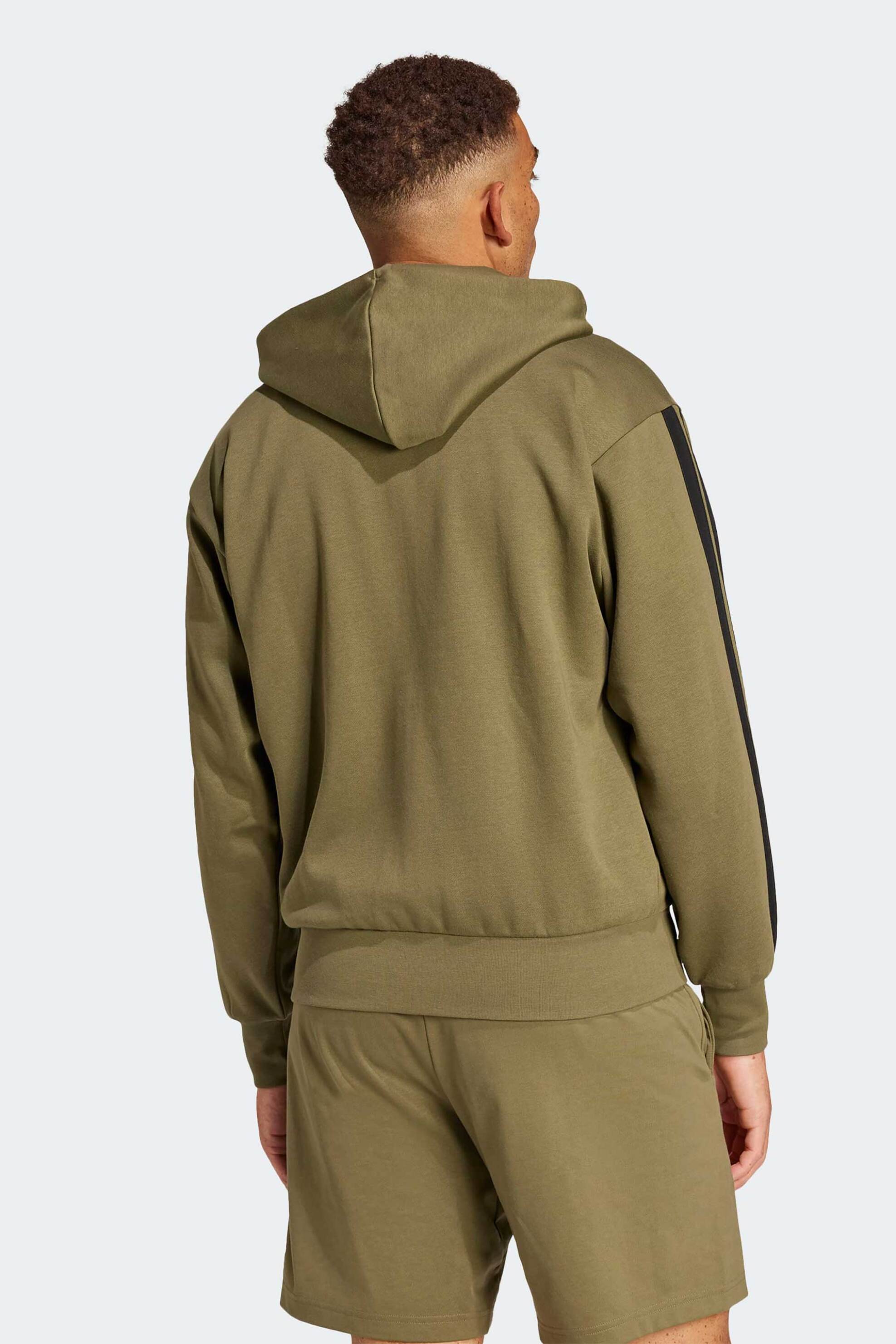 Adidas ανδρική ζακέτα φούτερ με κουκούλα Regular Fit "Essentials 3-Stripes Fleece" - JD1864 Λαδί φωτογραφία