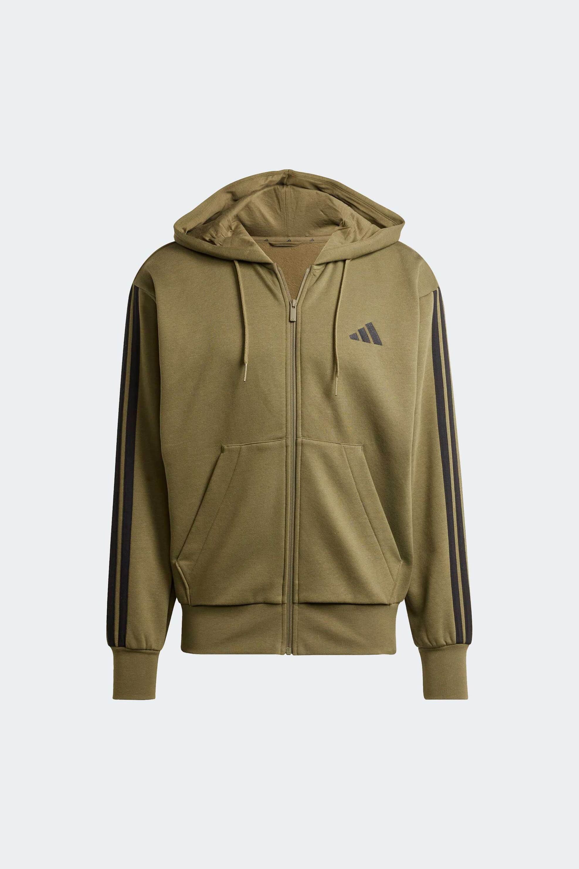 Adidas ανδρική ζακέτα φούτερ με κουκούλα Regular Fit "Essentials 3-Stripes Fleece" - JD1864 Λαδί φωτογραφία