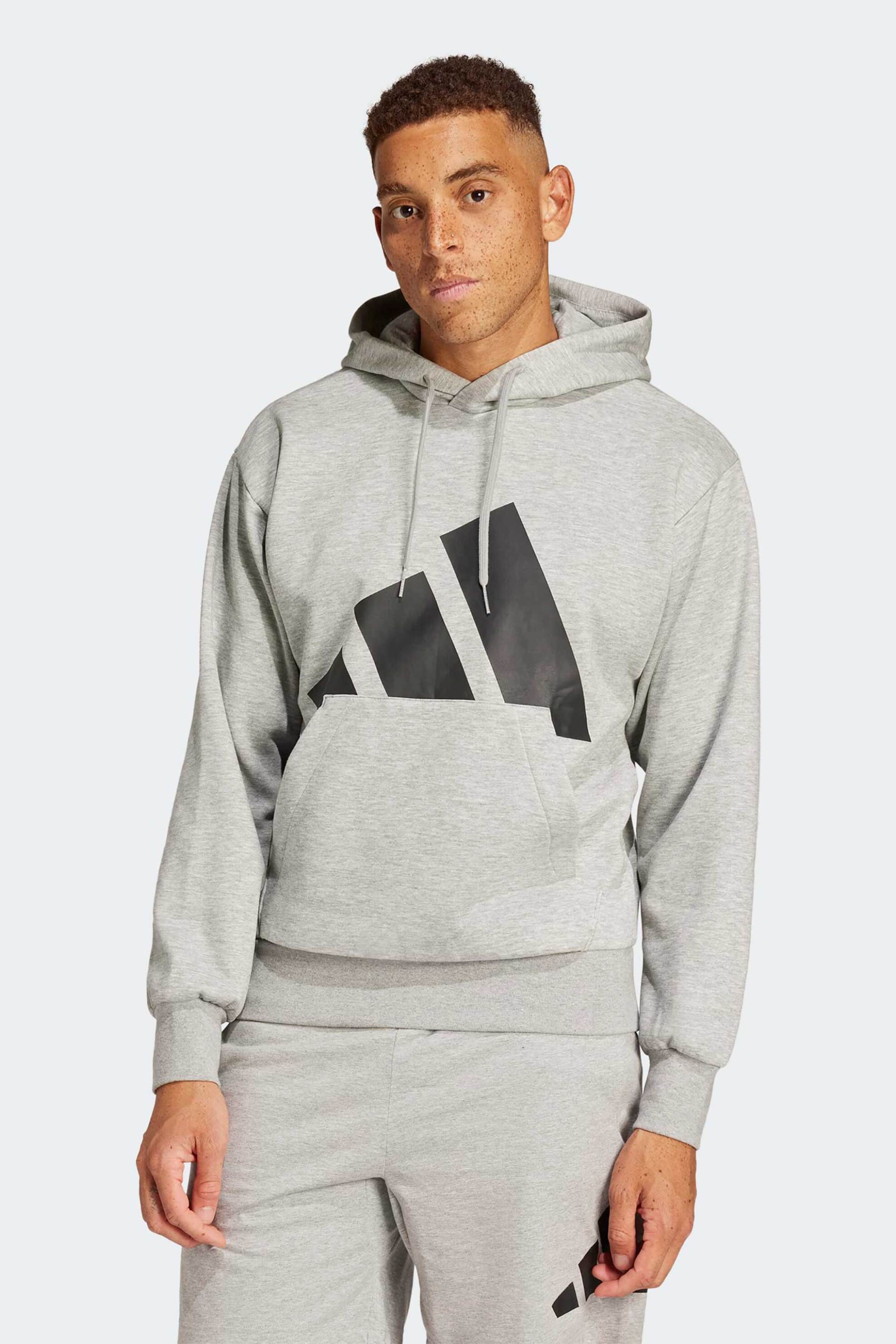 ADIDAS Adidas ανδρική μπλούζα φούτερ με κουκούλα Regular Fit "Essentials Big Logo Fleece" - IN6160 Γκρι