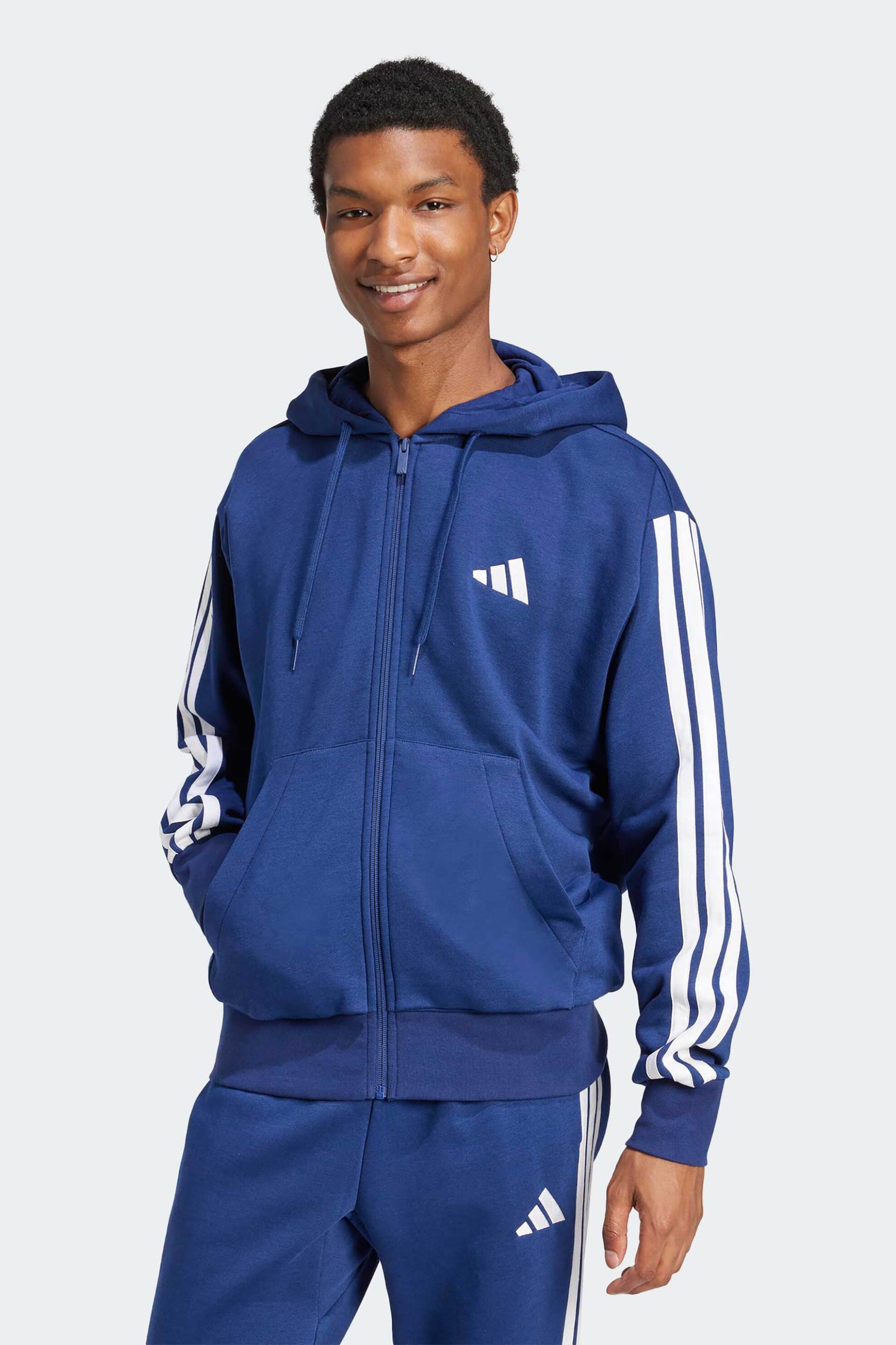 ADIDAS Adidas ανδρική ζακέτα φούτερ με κουκούλα Regular Fit "Essentials 3-Stripes Fleece" - JD1868 Μπλε