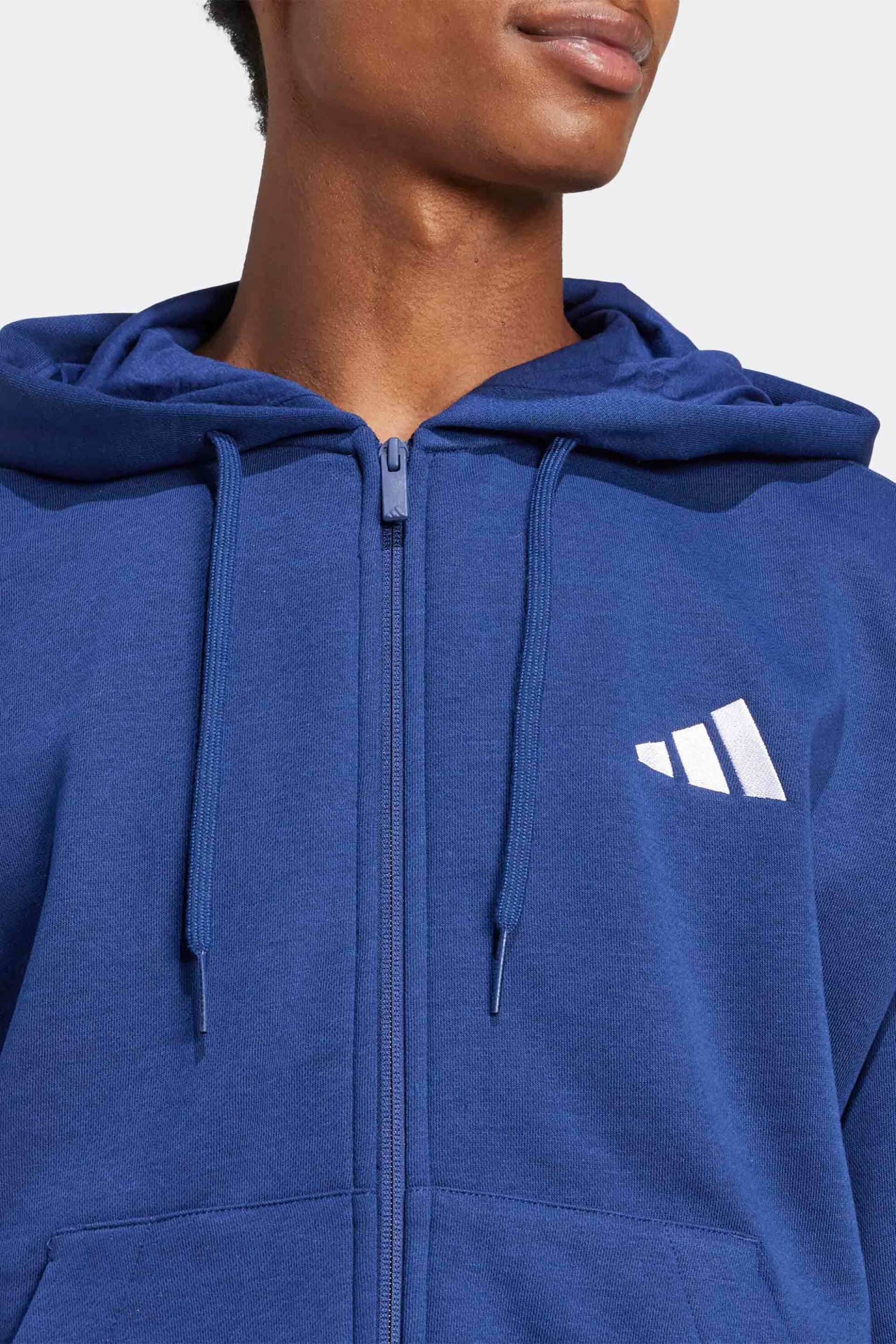 Adidas ανδρική ζακέτα φούτερ με κουκούλα Regular Fit "Essentials 3-Stripes Fleece" - JD1868 Μπλε φωτογραφία