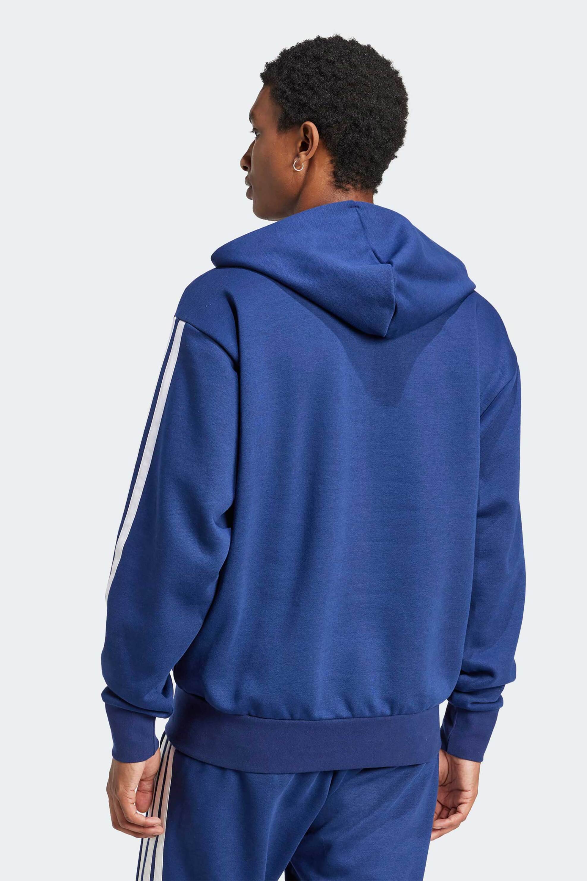 Adidas ανδρική ζακέτα φούτερ με κουκούλα Regular Fit "Essentials 3-Stripes Fleece" - JD1868 Μπλε φωτογραφία