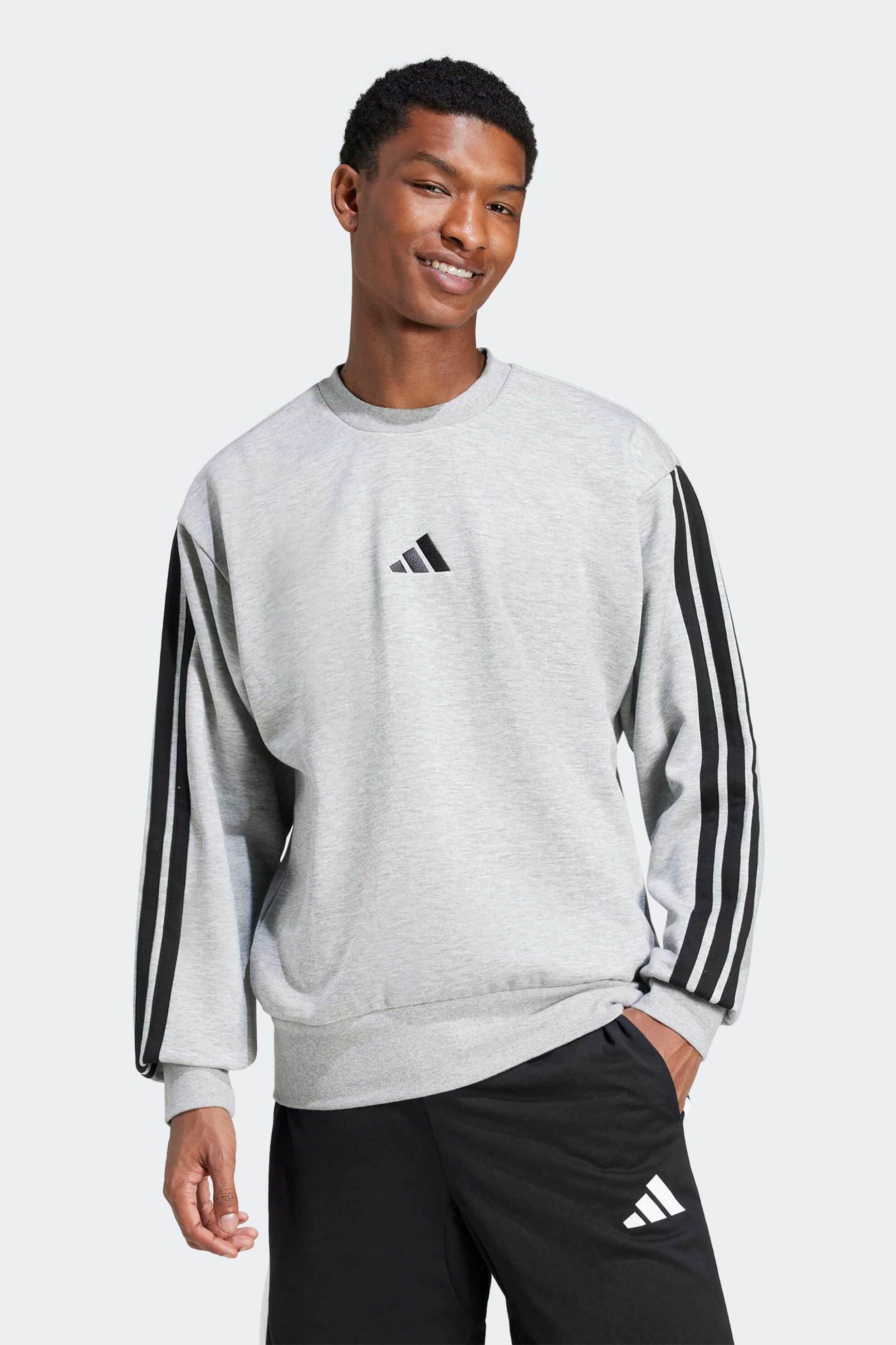 ADIDAS Adidas ανδρική μπλούζα φούτερ Regular Fit "Essentials 3-Stripes Fleece" - JE6308 Γκρι