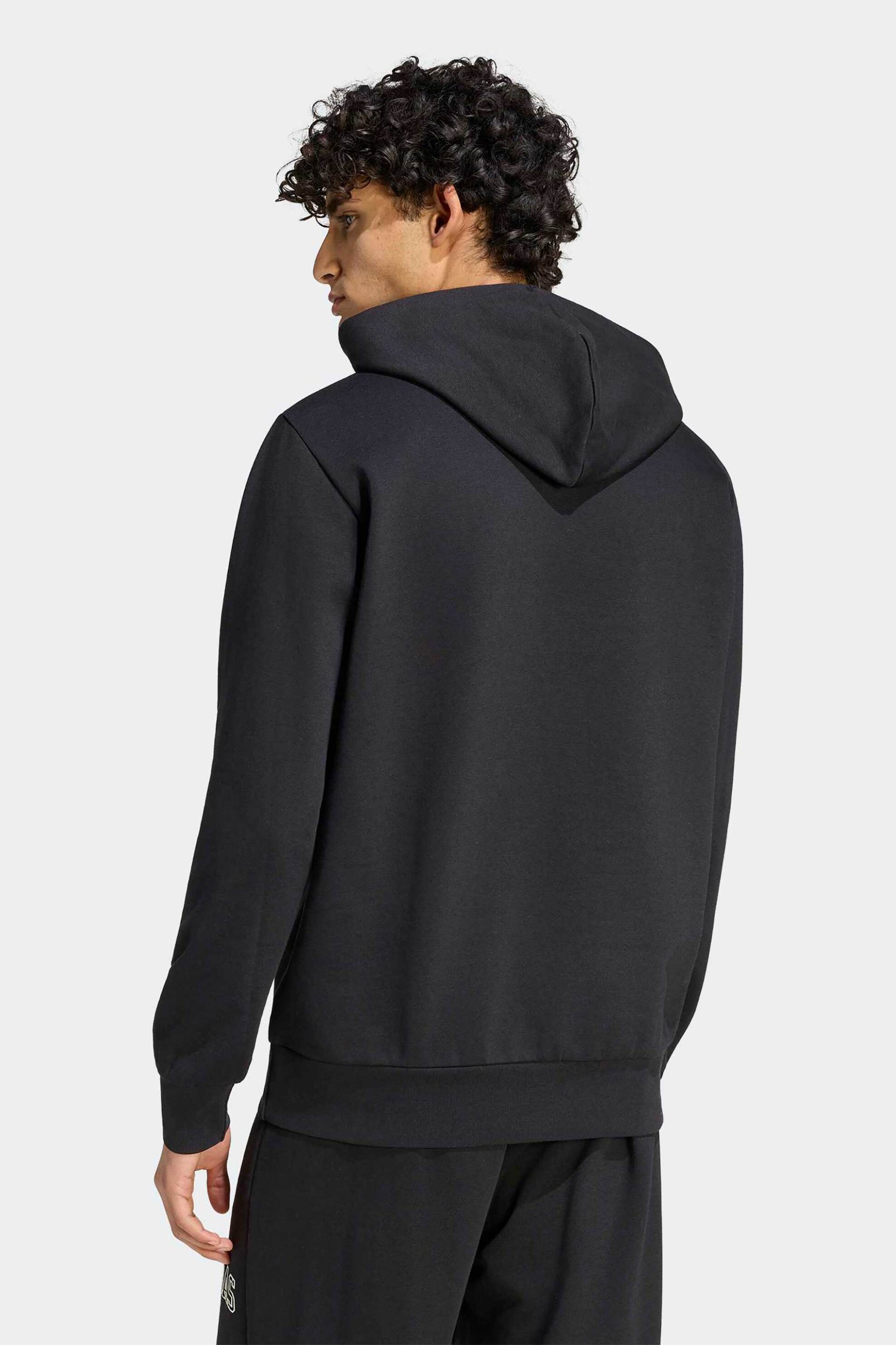 Adidas Ανδρική Μπλούζα Φούτερ με Κουκούλα Και Λογότυπο Regular Fit Collegiate Script Graphic - Kc7187 Μαύρο