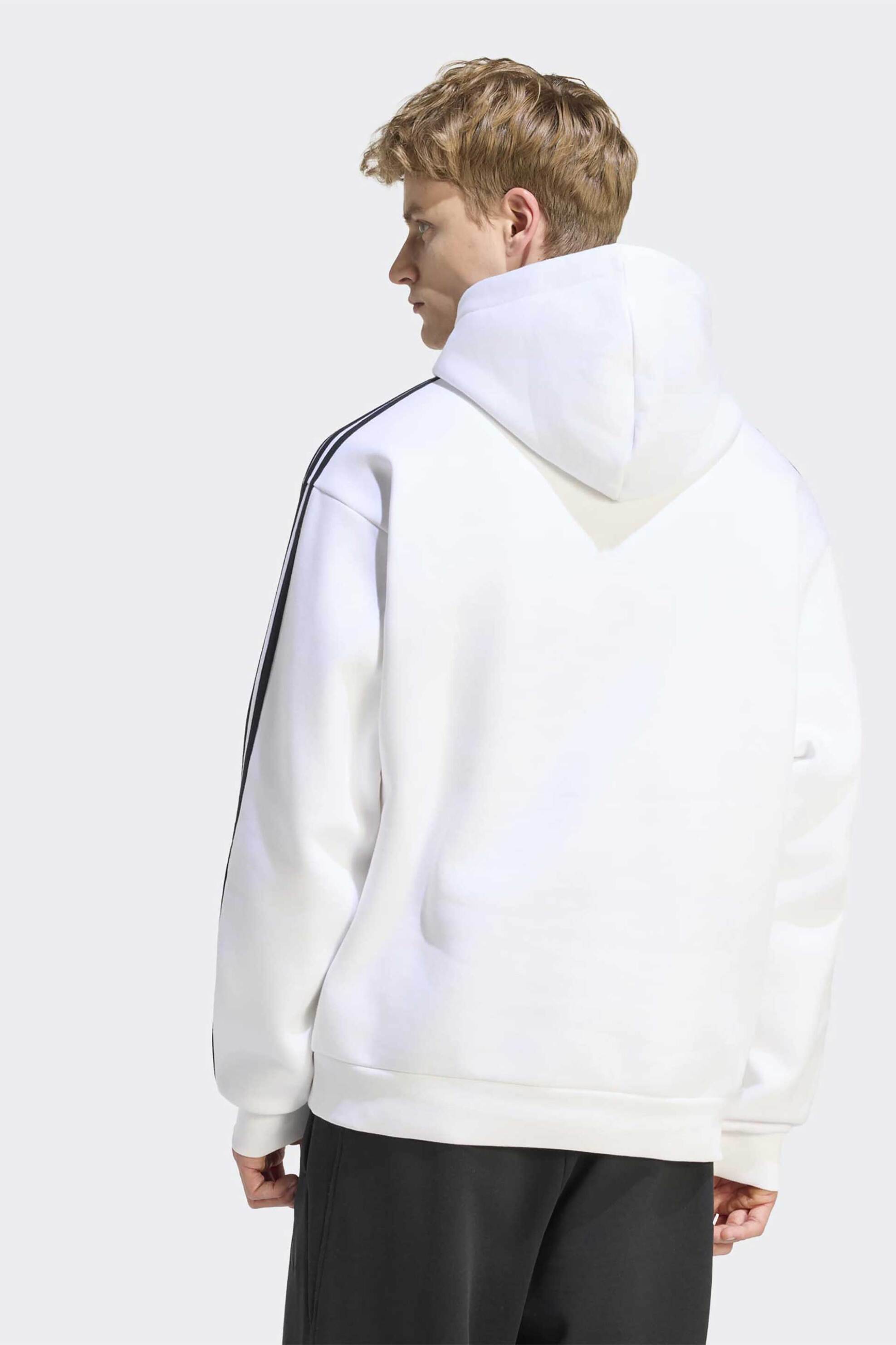 Adidas Ανδρική Μπλούζα Φούτερ με Κουκούλα Και Λογότυπο Regular Fit Essentials 3-Stripes - Ky4171 Λευκό