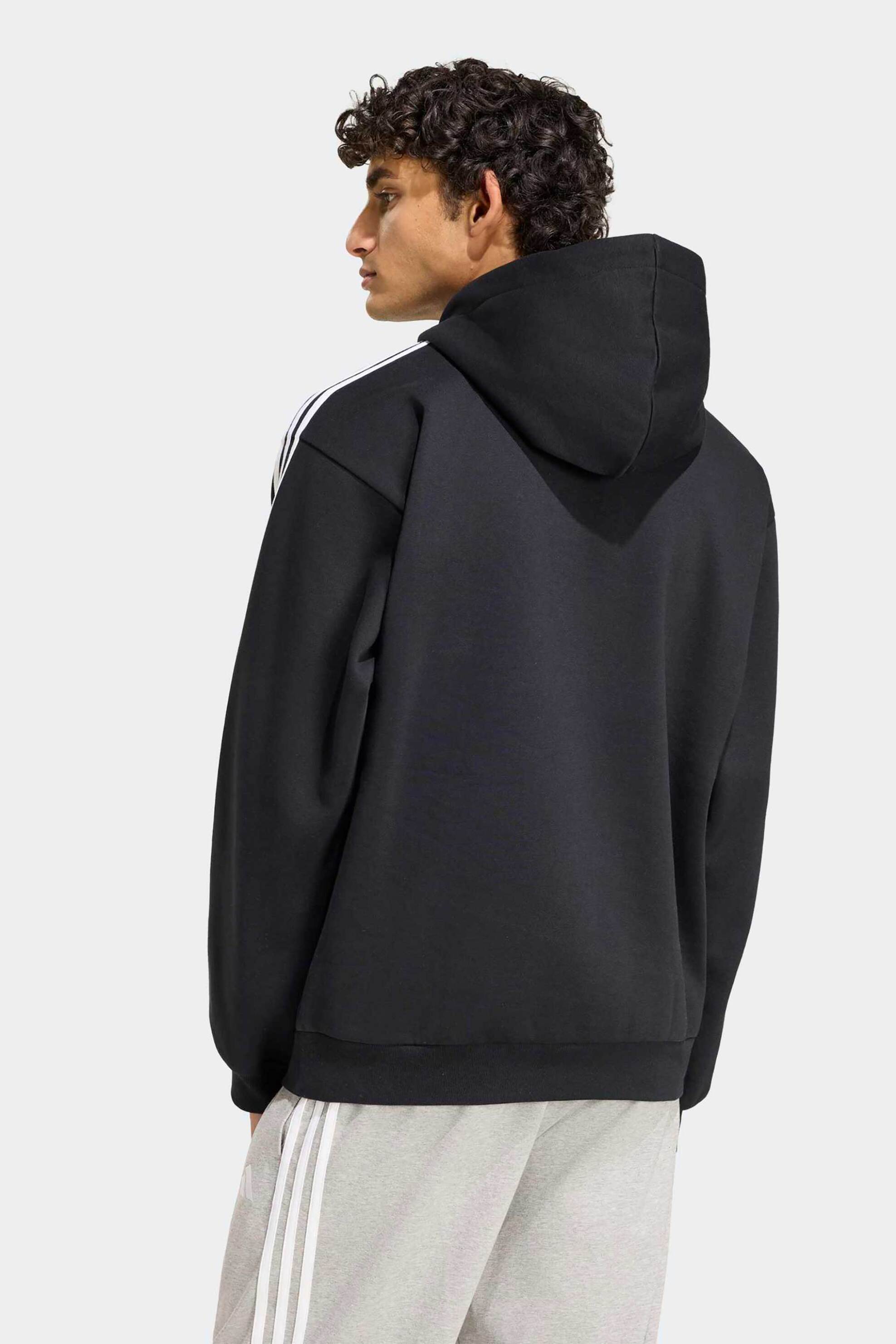 Adidas Ανδρική Μπλούζα Φούτερ με Κουκούλα Και Λογότυπο Regular Fit Essentials 3-Stripes - Ky6602 Μαύρο