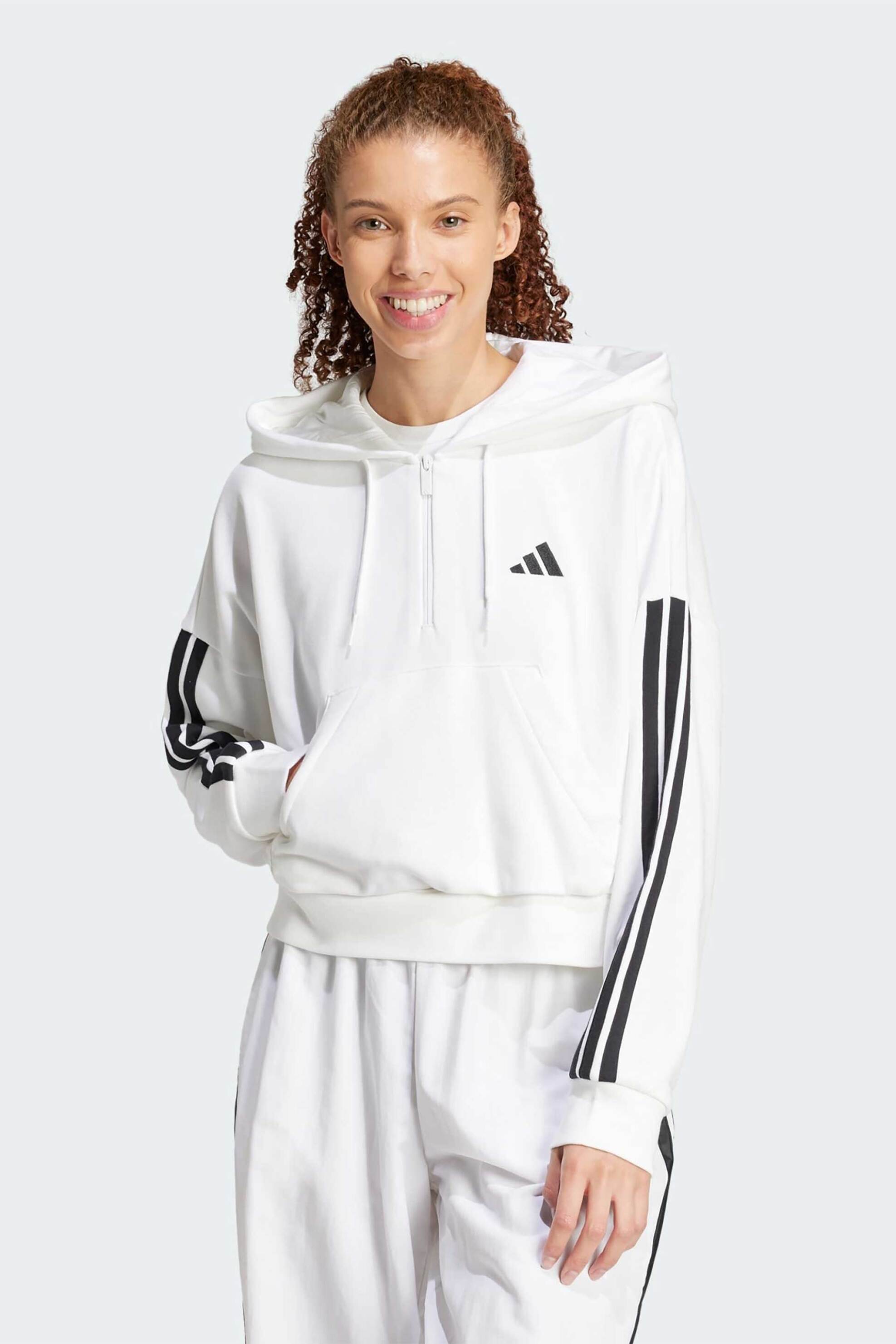 Adidas γυναικεία μπλούζα φούτερ Relaxed Fit "Essentials 3-Stripes French Terry" - JN1948 Λευκό