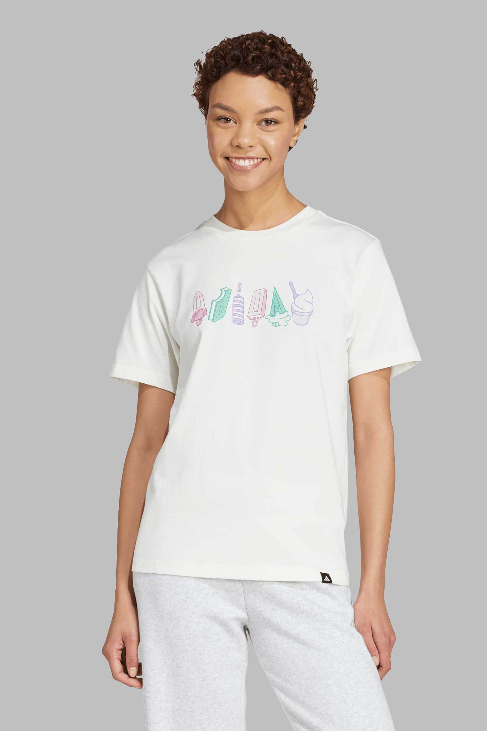 ADIDAS Adidas γυναικείο T-shirt Regular Fit "Lounge Food Graphic" - JN8271 Λευκό