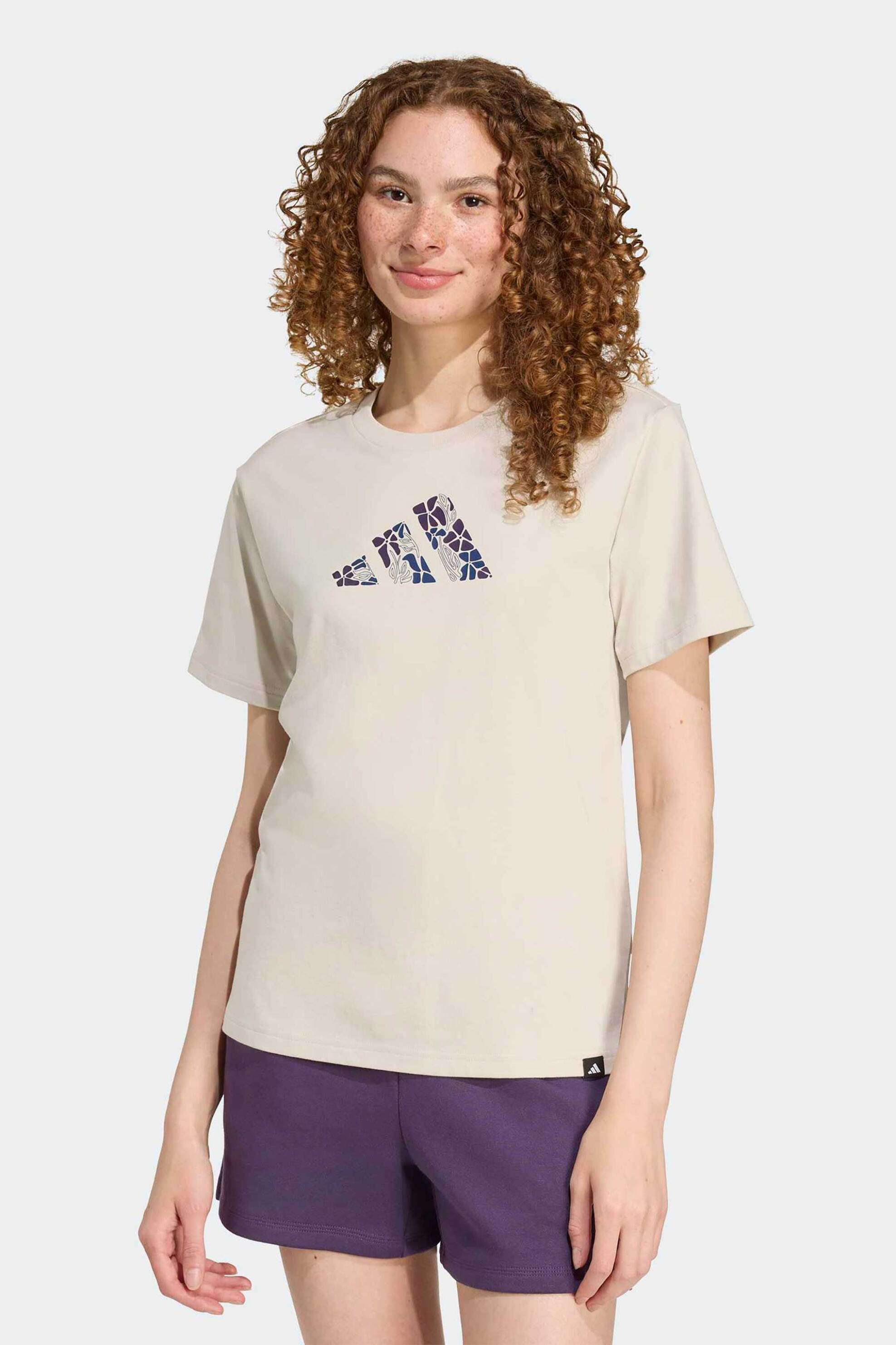 ADIDAS Adidas γυναικείο T-shirt με floral λογότυπο Regular Fit "Soft Side Graphic" - KB2496 Μπεζ