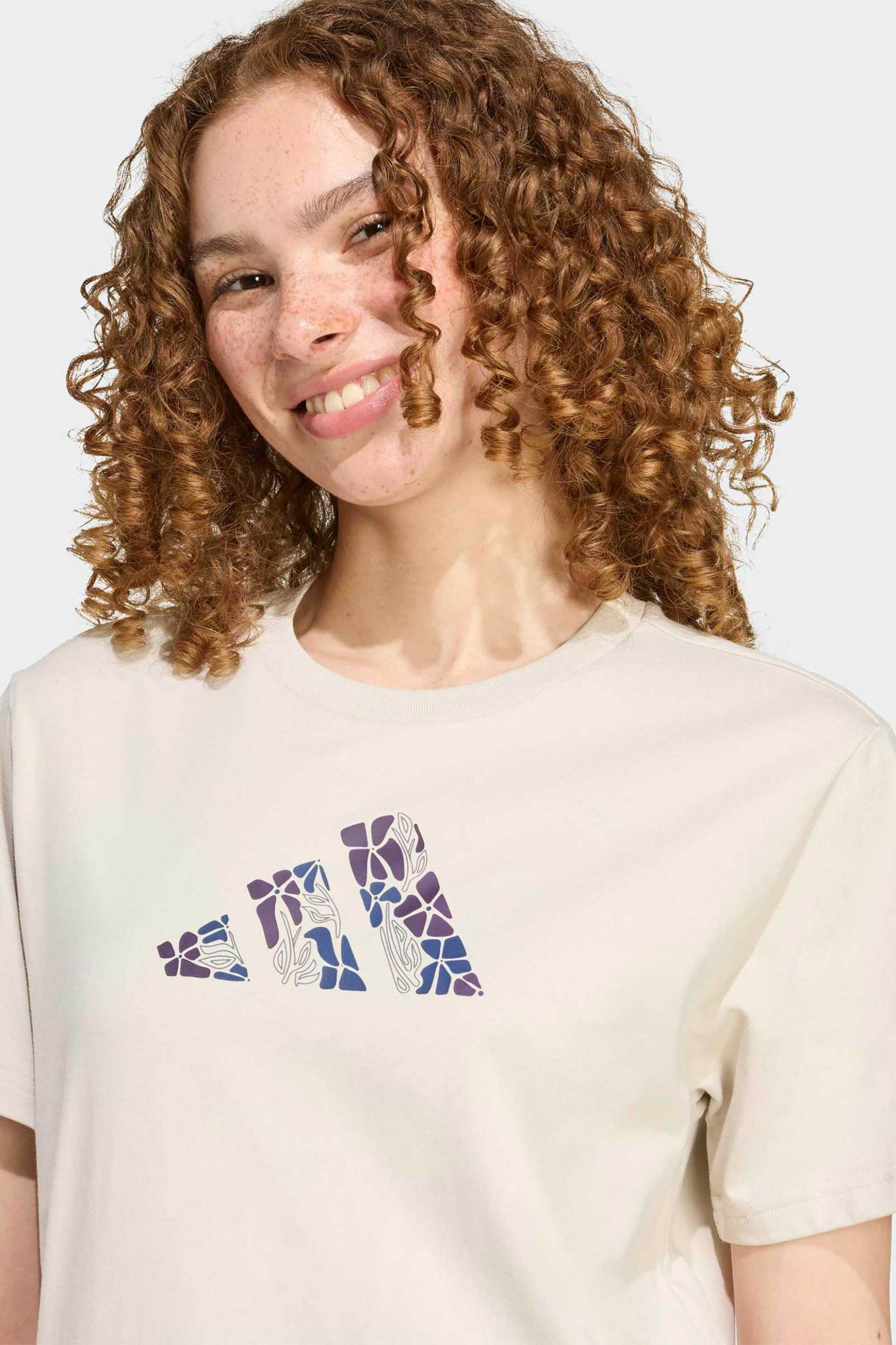 Adidas γυναικείο T-shirt με floral λογότυπο Regular Fit "Soft Side Graphic" - KB2496 Μπεζ φωτογραφία