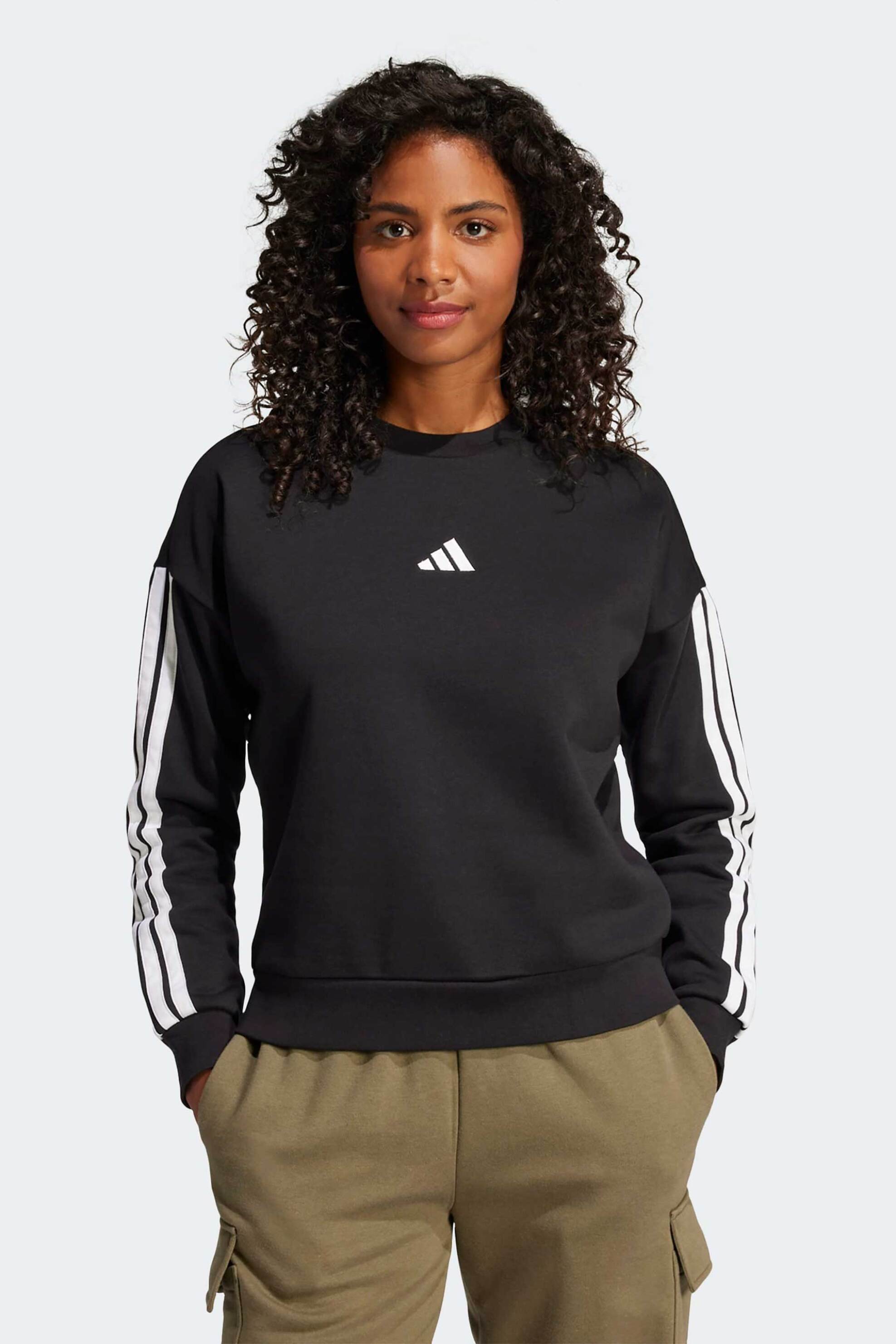 Adidas γυναικεία μπλούζα φούτερ Regular Fit "Essentials 3-Stripes Fleece" - JE1298 Μαύρο