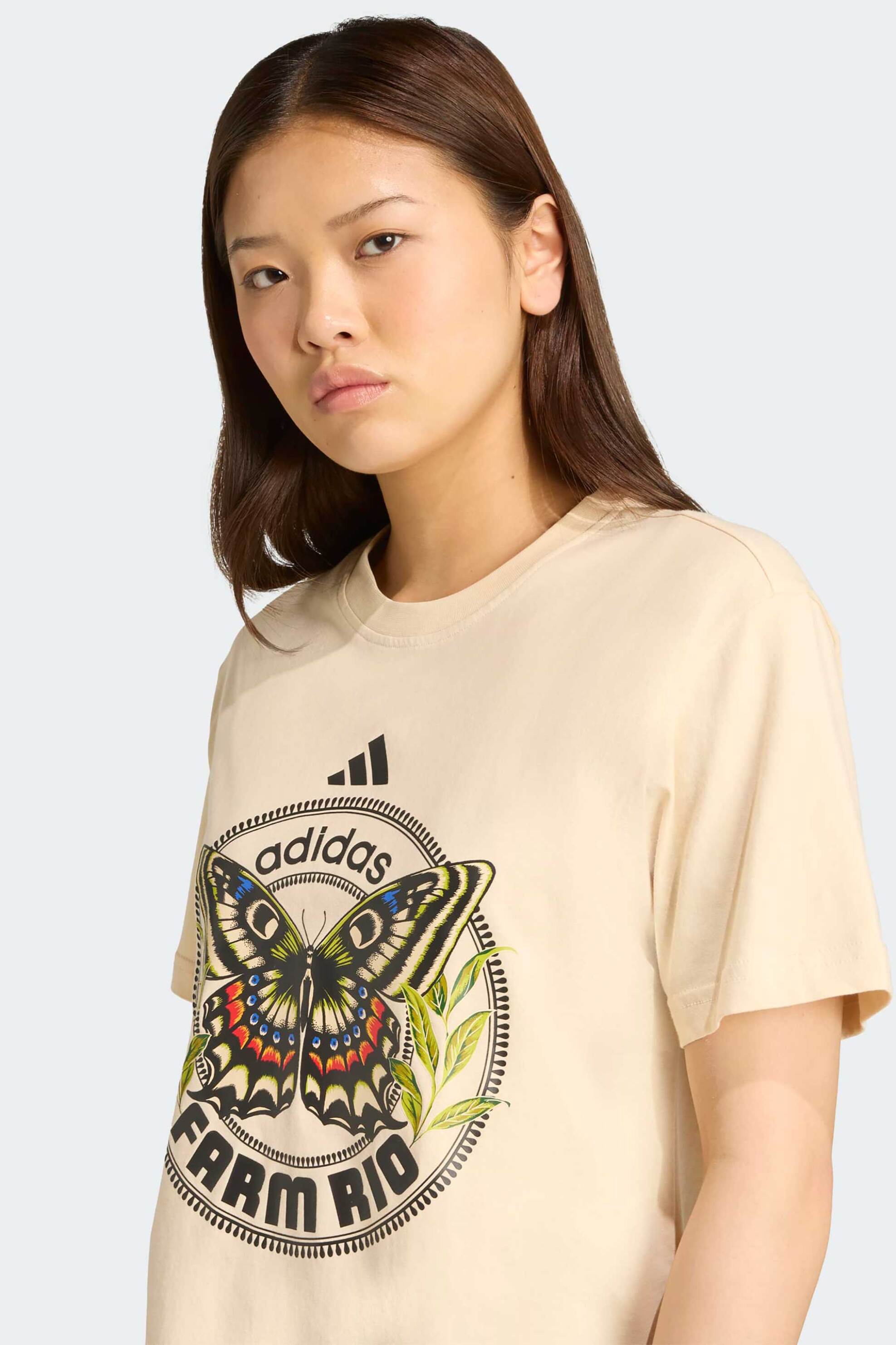 Adidas γυναικείο T-shirt με print Loose Fit "X Farm" - JL8614 Κρέμ φωτογραφία