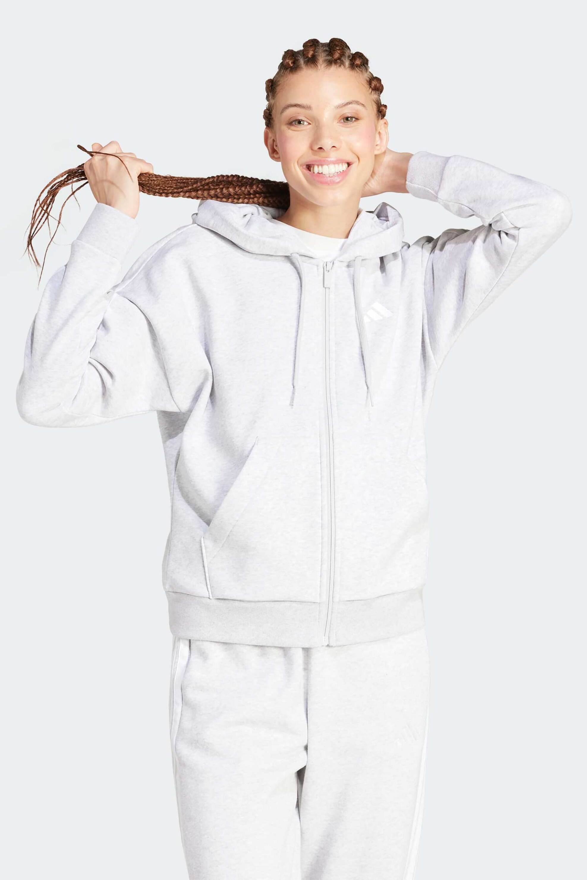 Adidas γυναικεία ζακέτα φούτερ με κουκούλα Regular Fit "Essentials 3-Stripes Fleece" - IN6179 Γκρι