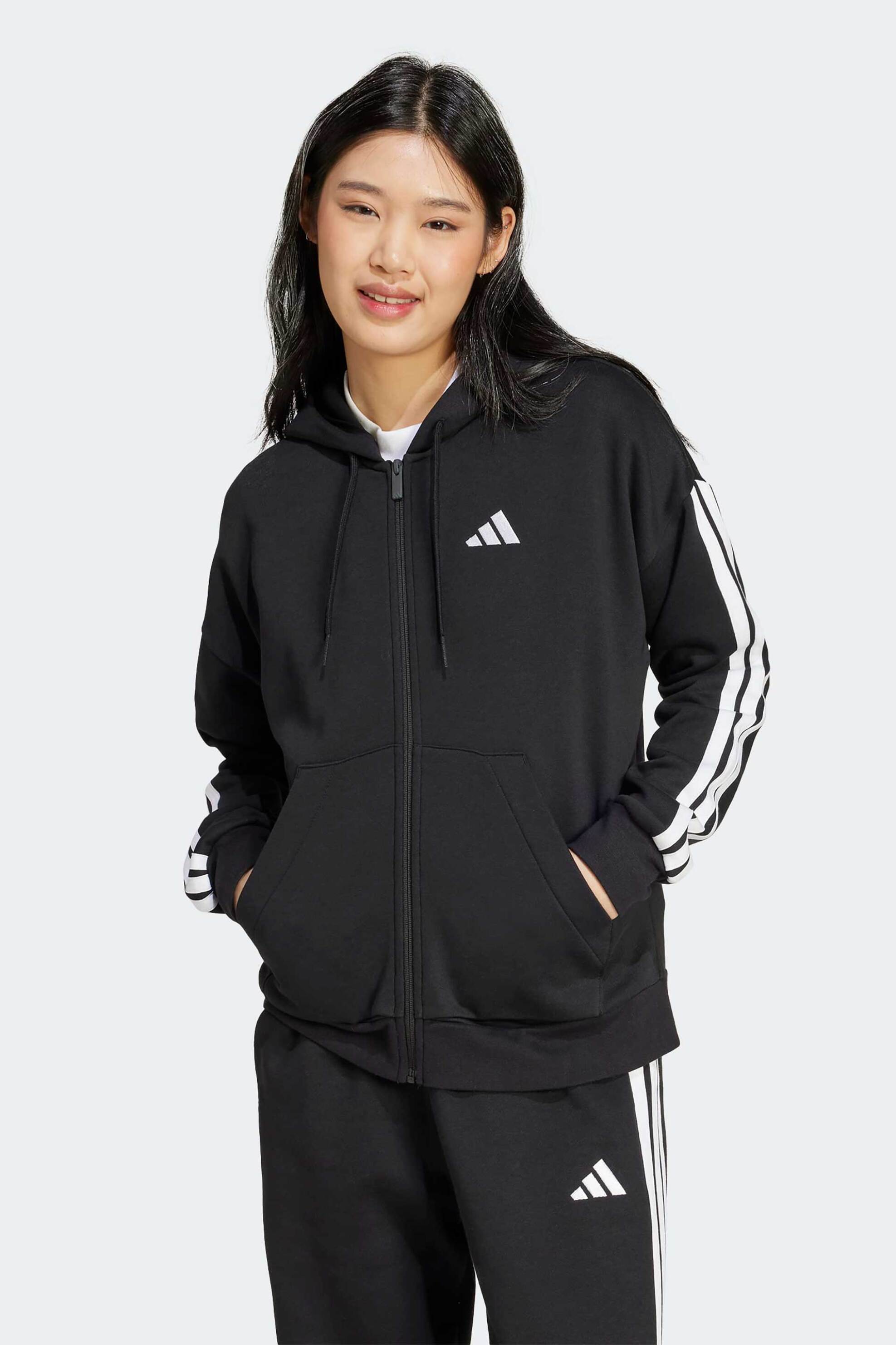 Adidas γυναικεία ζακέτα φούτερ με κουκούλα Regular Fit "Essentials 3-Stripes Fleece" - JE1283 Μαύρο