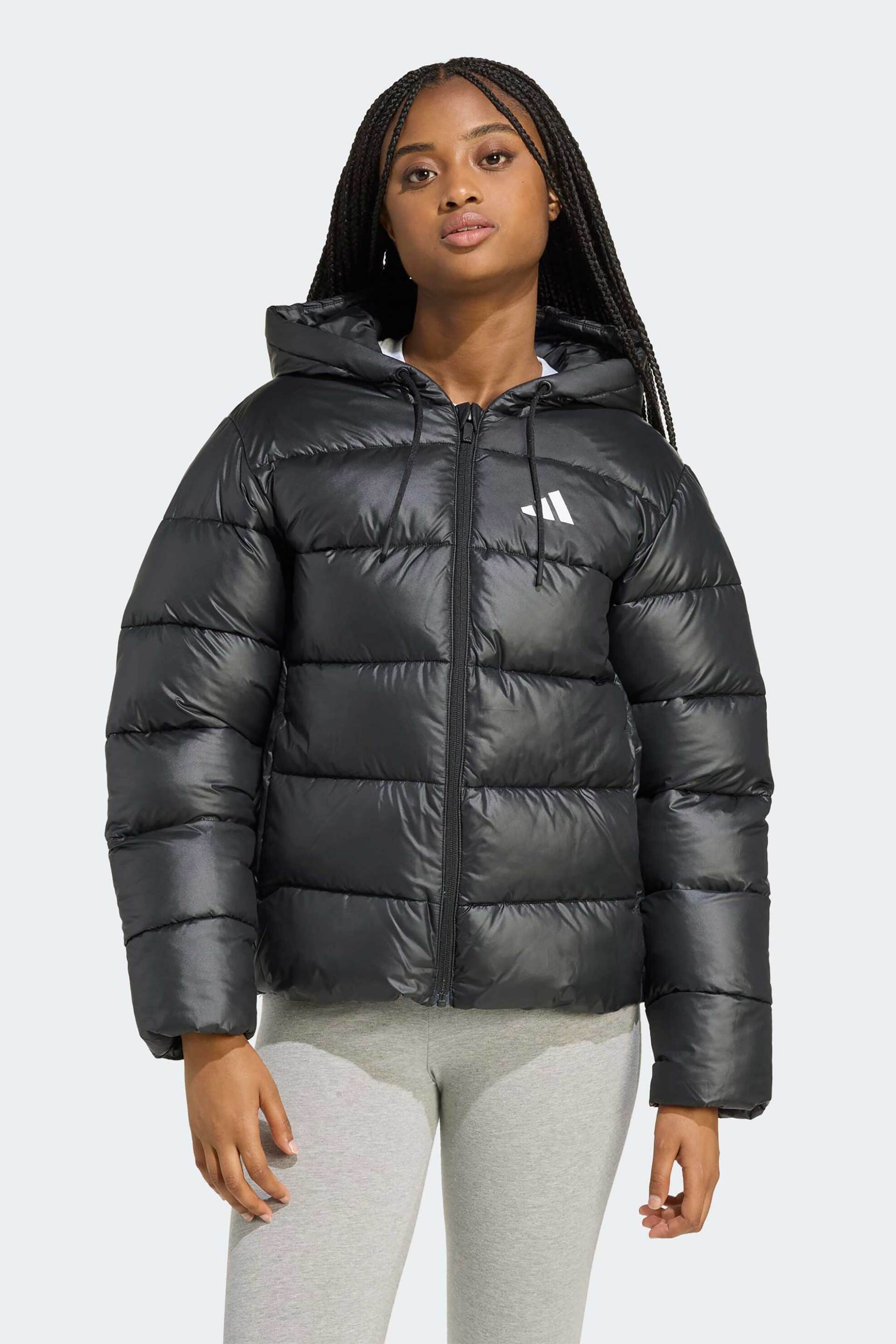 Adidas γυναικείο puffer μπουφάν με καπιτονέ σχέδιο και κουκούλα Regular Fit "Essentials CLIMAWARM" - JV7767 Μαύρο