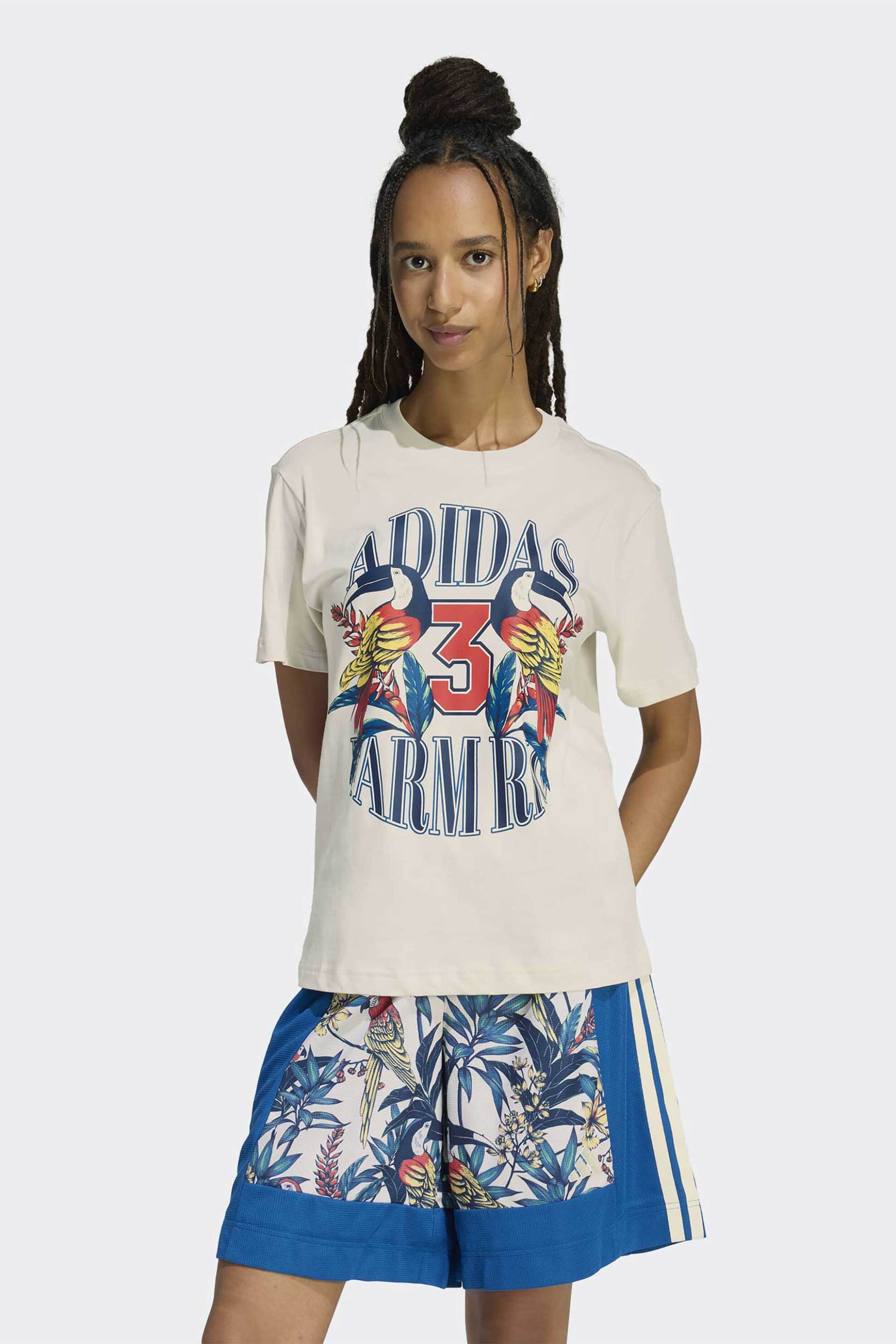 Adidas γυναικείο T-shirt με λογότυπο Loose Fit "X Farm Rio Graphic" - KD4641 Κρέμ