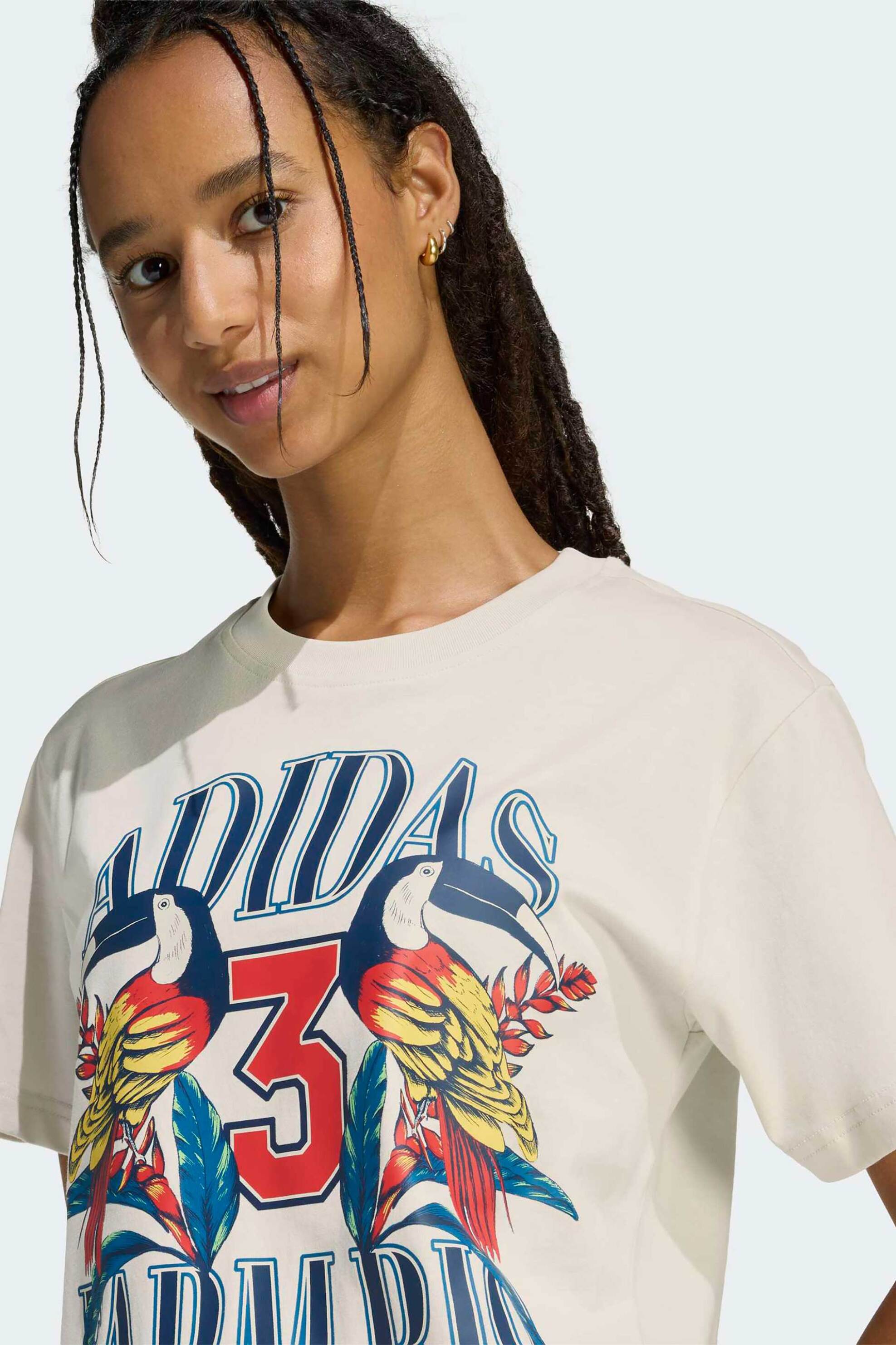 ADIDAS Adidas γυναικείο T-shirt με λογότυπο Loose Fit "X Farm Rio Graphic" - KD4641 Κρέμ - 2