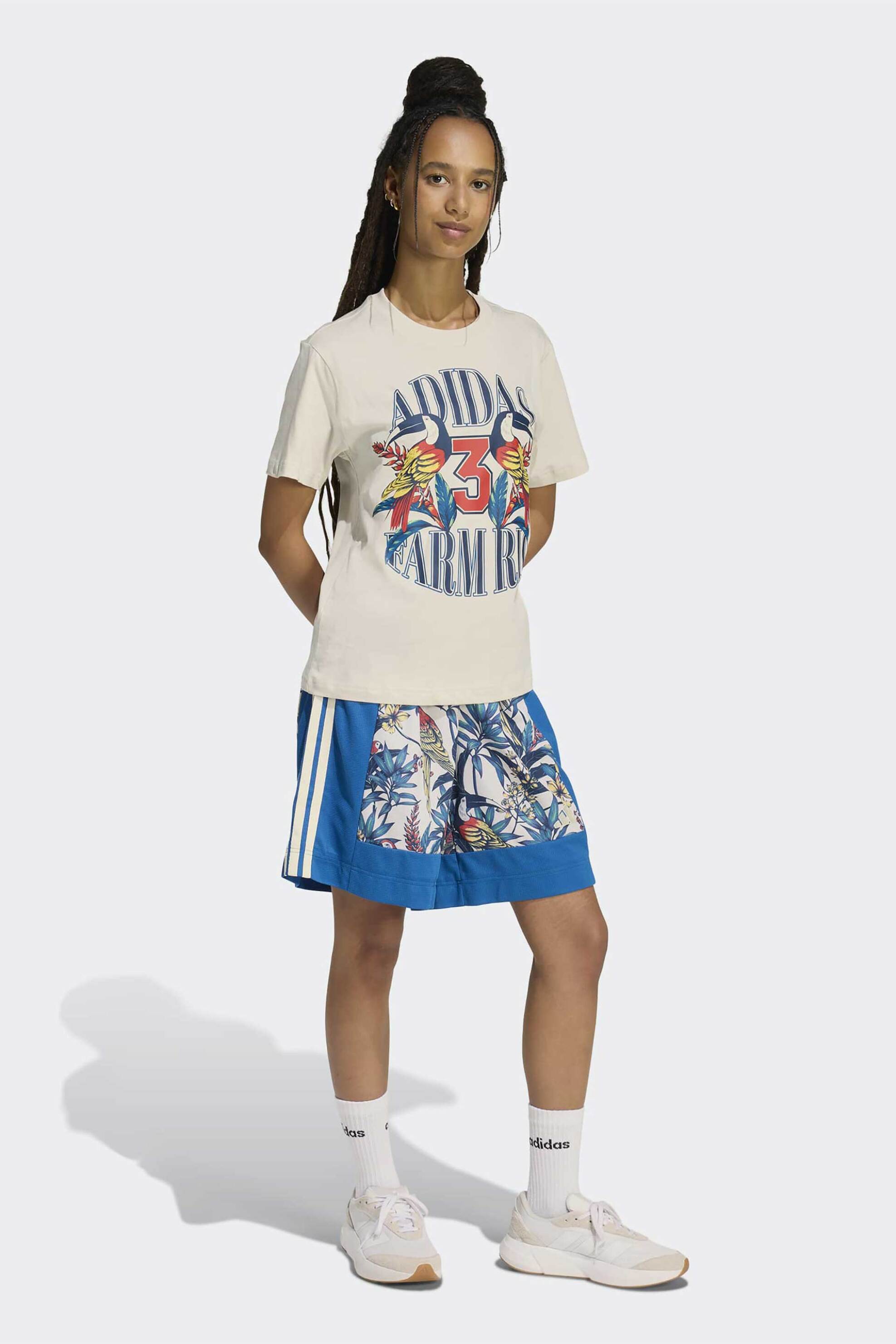 ADIDAS Adidas γυναικείο T-shirt με λογότυπο Loose Fit "X Farm Rio Graphic" - KD4641 Κρέμ - 3