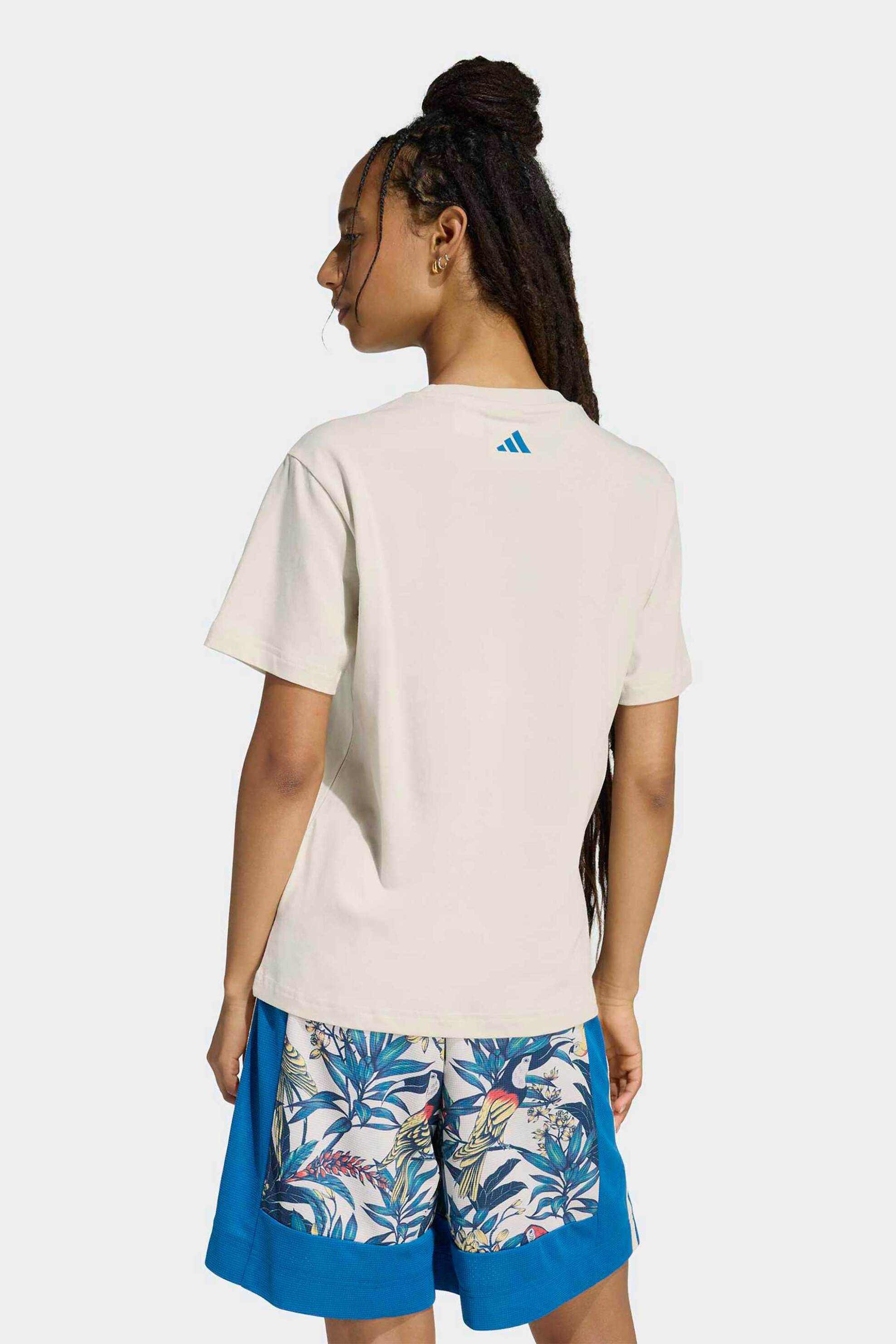 Adidas Γυναικείο T-Shirt με Λογότυπο Loose Fit X Farm Rio Graphic - Kd4641 Κρέμ
