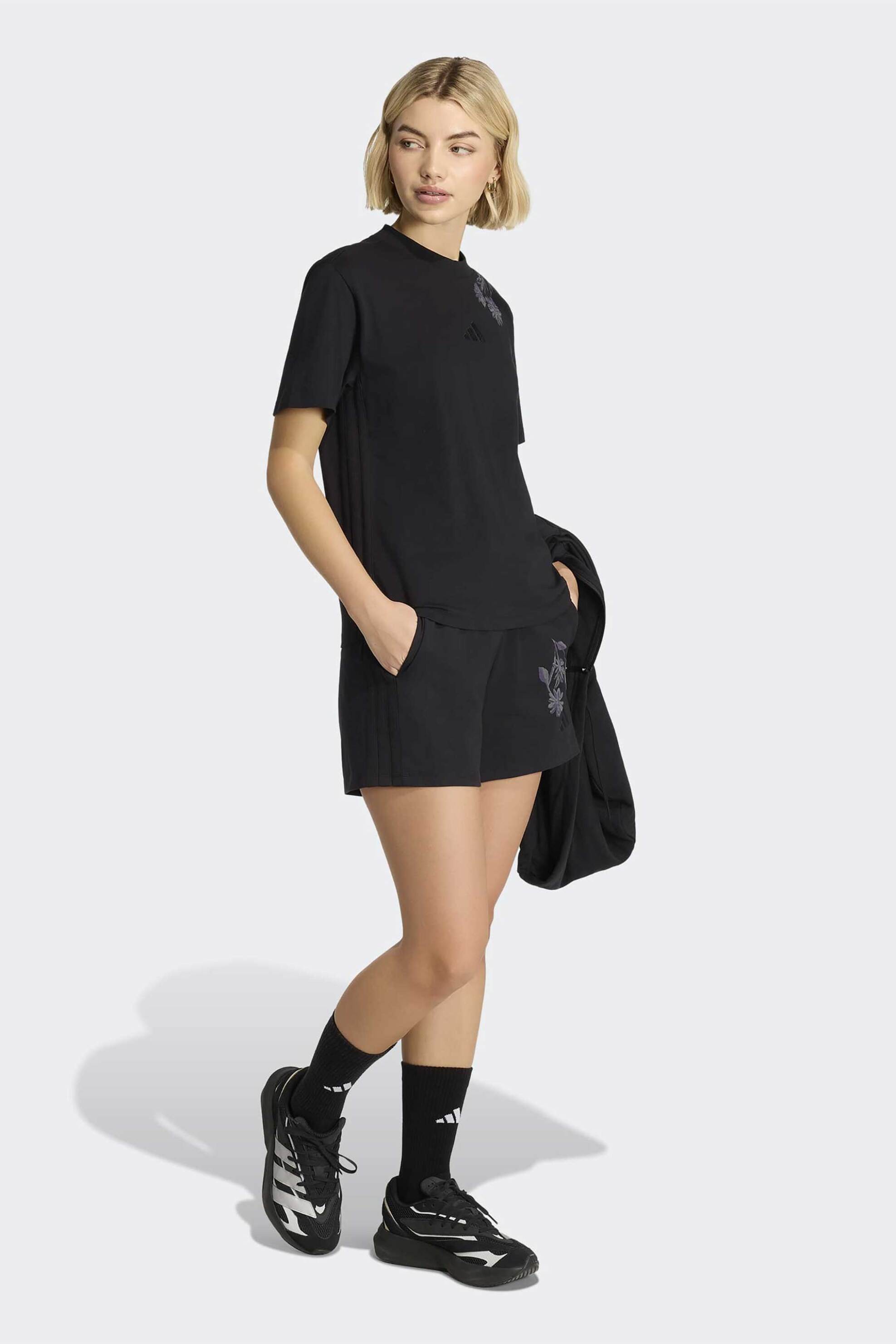 Adidas γυναικείο αθλητικό ψηλόμεσο σορτς με κέντημα Regular Fit "Essentials 3-Stripes" - KF0055 Μαύρο