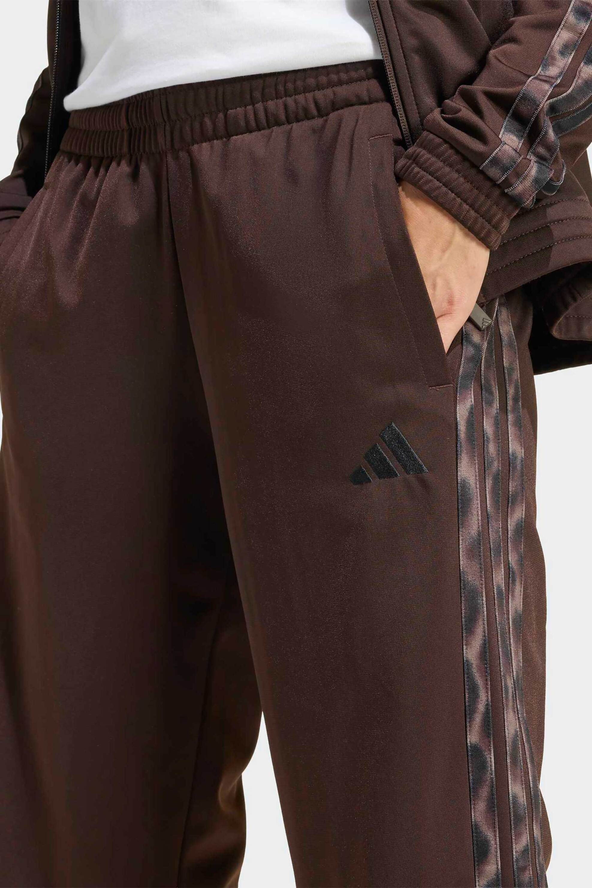 Adidas Γυναικείο Παντελόνι Φόρμας Regular Fit Leopard Tricot 3-Stripes - Jz6900 Καφέ