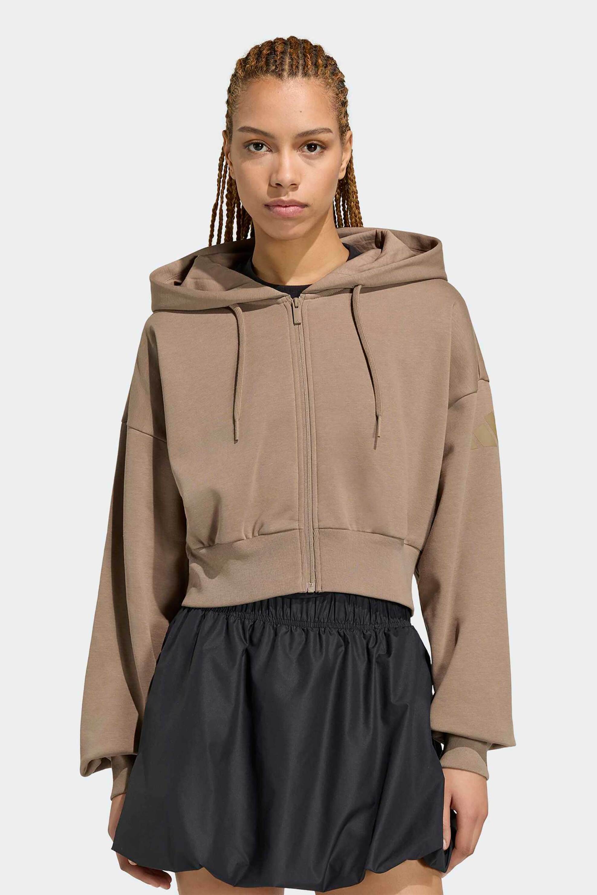Adidas γυναικεία ζακέτα φούτερ cropped με κουκούλα Regular Fit 