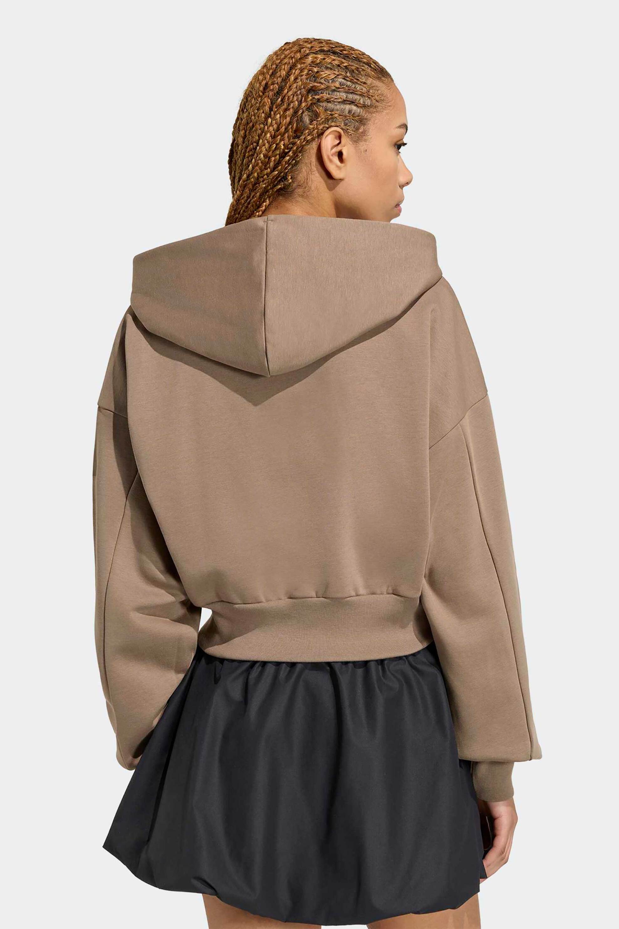 Adidas Γυναικεία Ζακέτα Φούτερ Cropped με Κουκούλα Regular Fit Essentials Contemporary Fleece - Kf6246 Καφέ Ανοιχτό