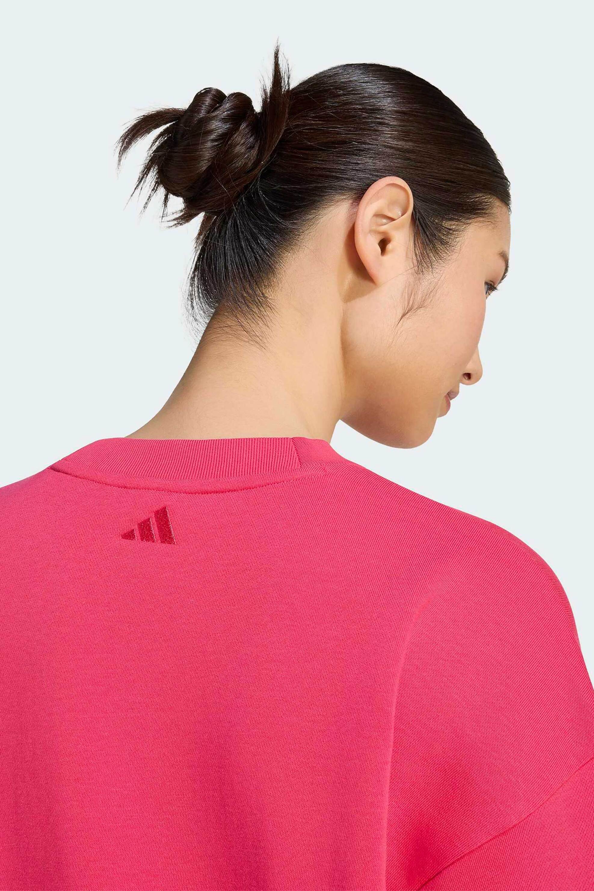 Adidas Γυναικεία Μπλούζα Φούτερ με V Oversized Fit Satin Logo - Ks7927 Φούξια