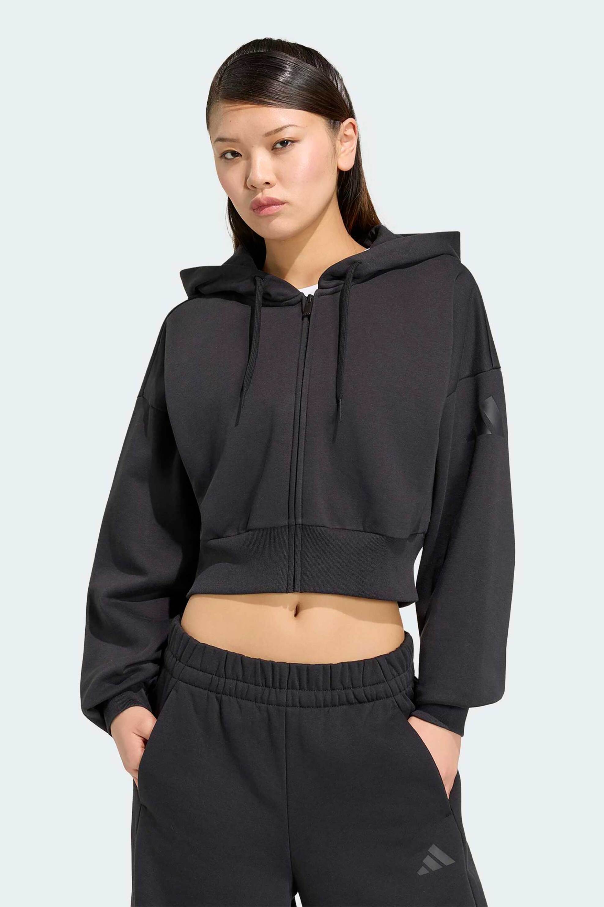 Adidas γυναικεία ζακέτα φούτερ cropped με κουκούλα Regular Fit 