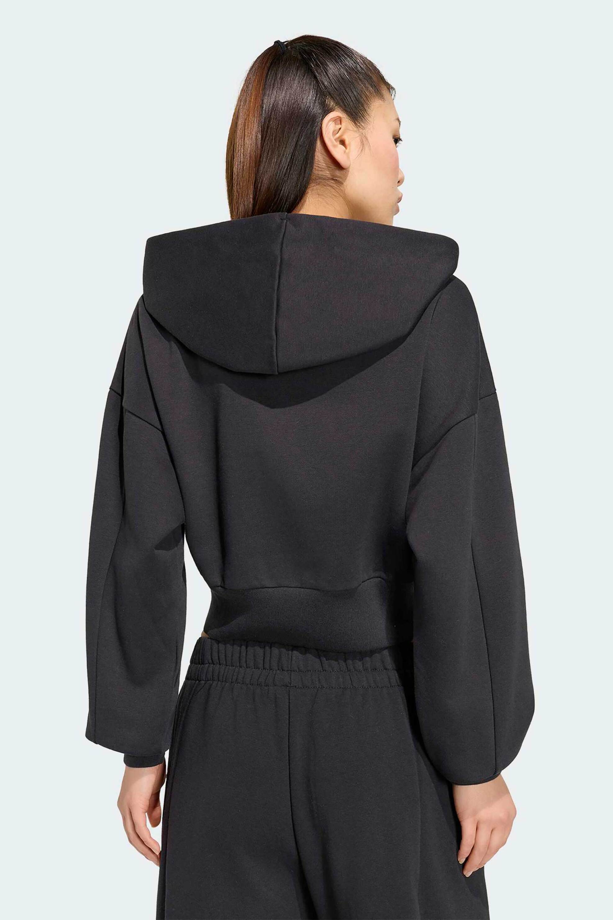 Adidas Γυναικεία Ζακέτα Φούτερ Cropped με Κουκούλα Regular Fit Essentials Contemporary Fleece - Kf6245 Μαύρο