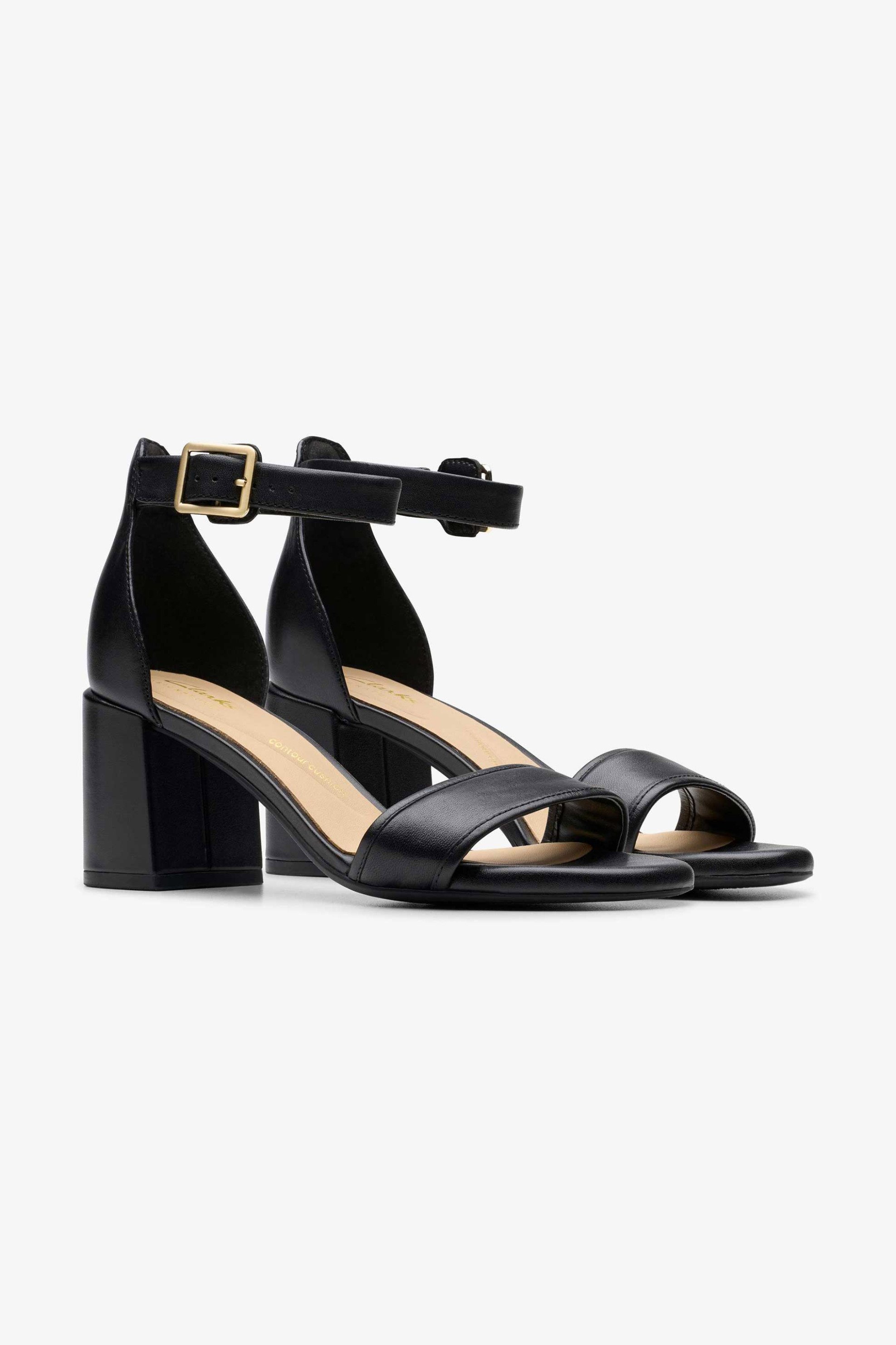 CLARKS Clarks γυναικεία δερμάτινα πέδιλα με χοντρό τακούνι "Ezoria Mae" - 26181295 Μαύρο - 3