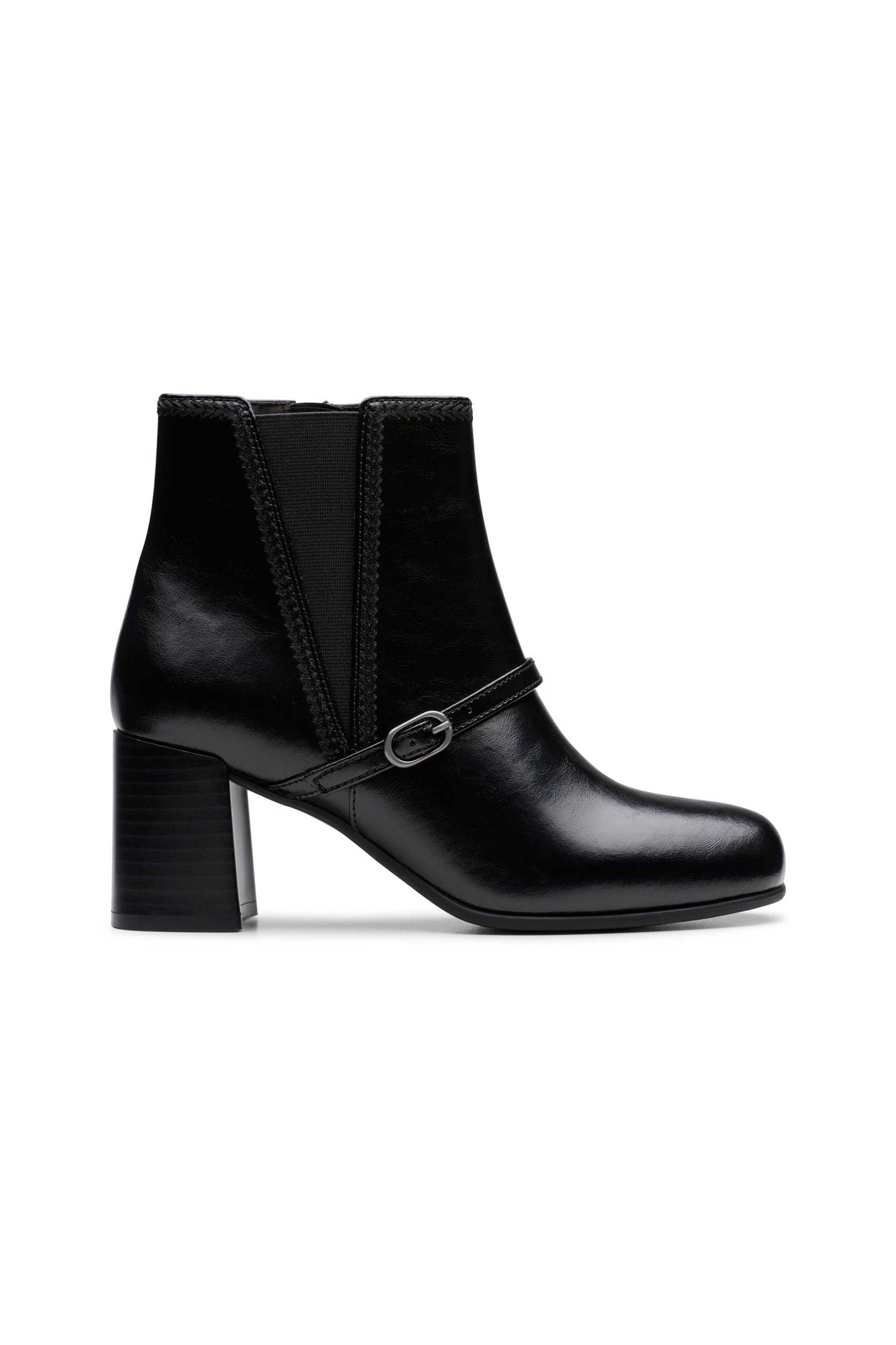 Clarks γυναικεία δερμάτινα μποτάκια με χοντρό τακούνι ''Keirsta Day Block'' - 26184261 Μαύρο