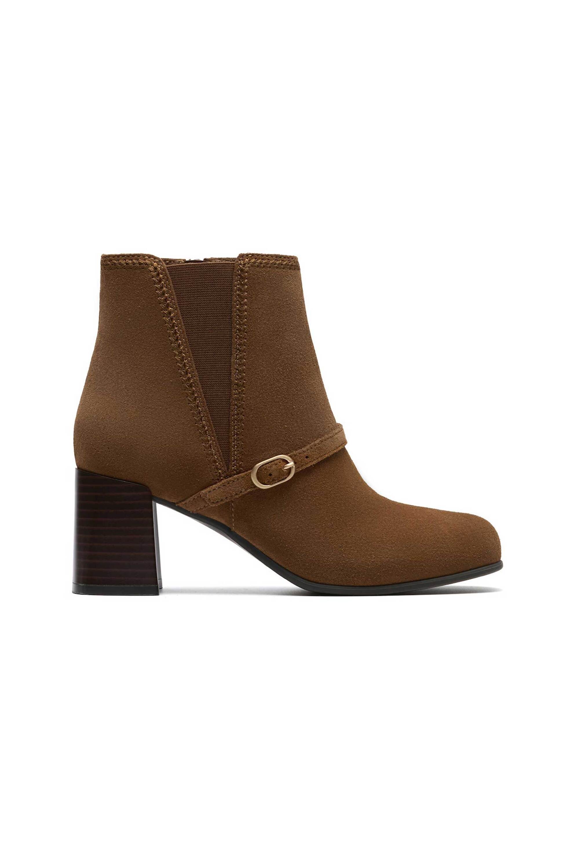 Clarks γυναικεία δερμάτινα μποτάκια με χοντρό τακούνι ''Keirsta Day Dark'' - 26184263 Ταμπά