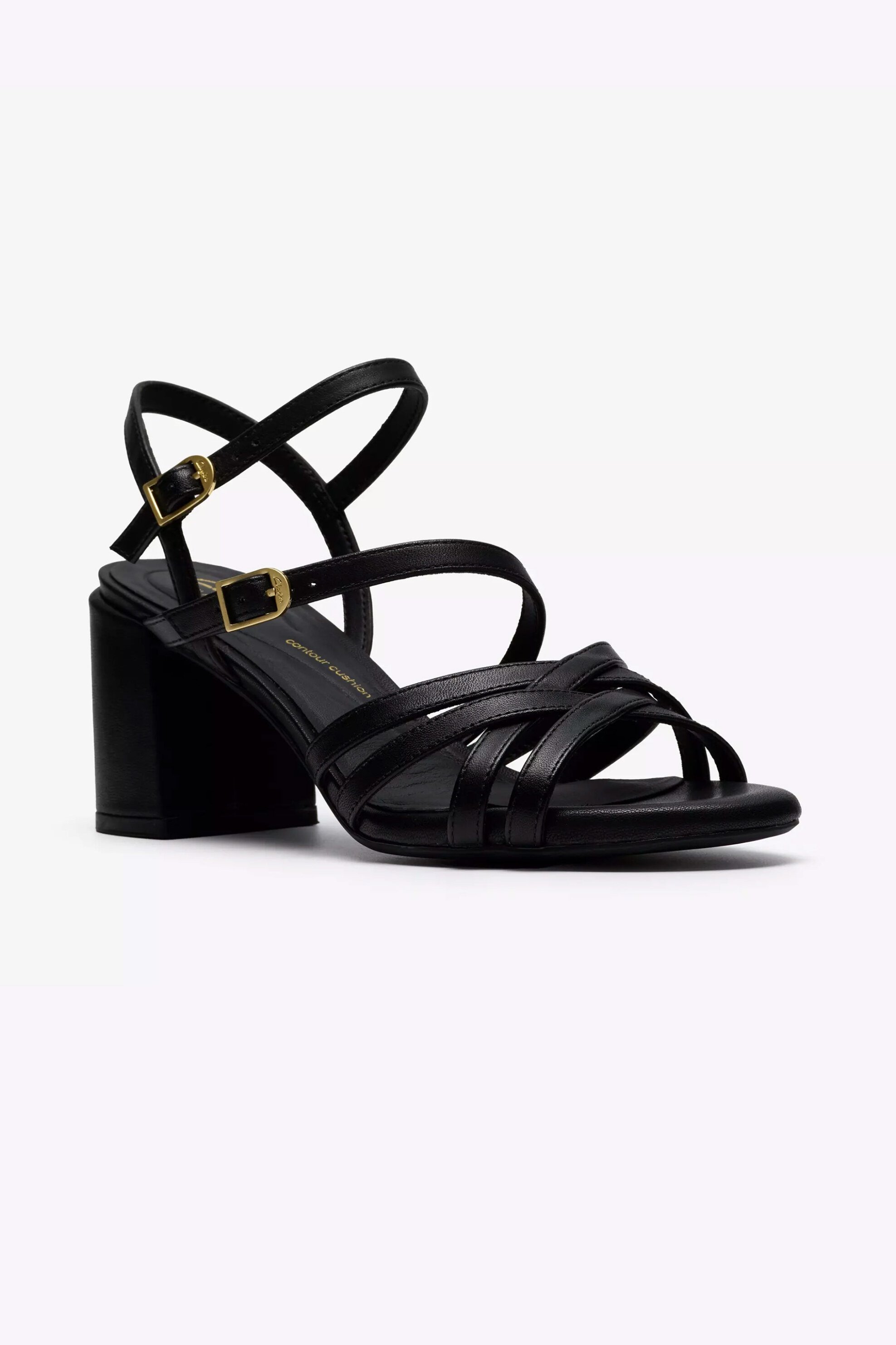 Clarks γυναικεία δερμάτινα πέδιλα με χοντρό τακούνι 