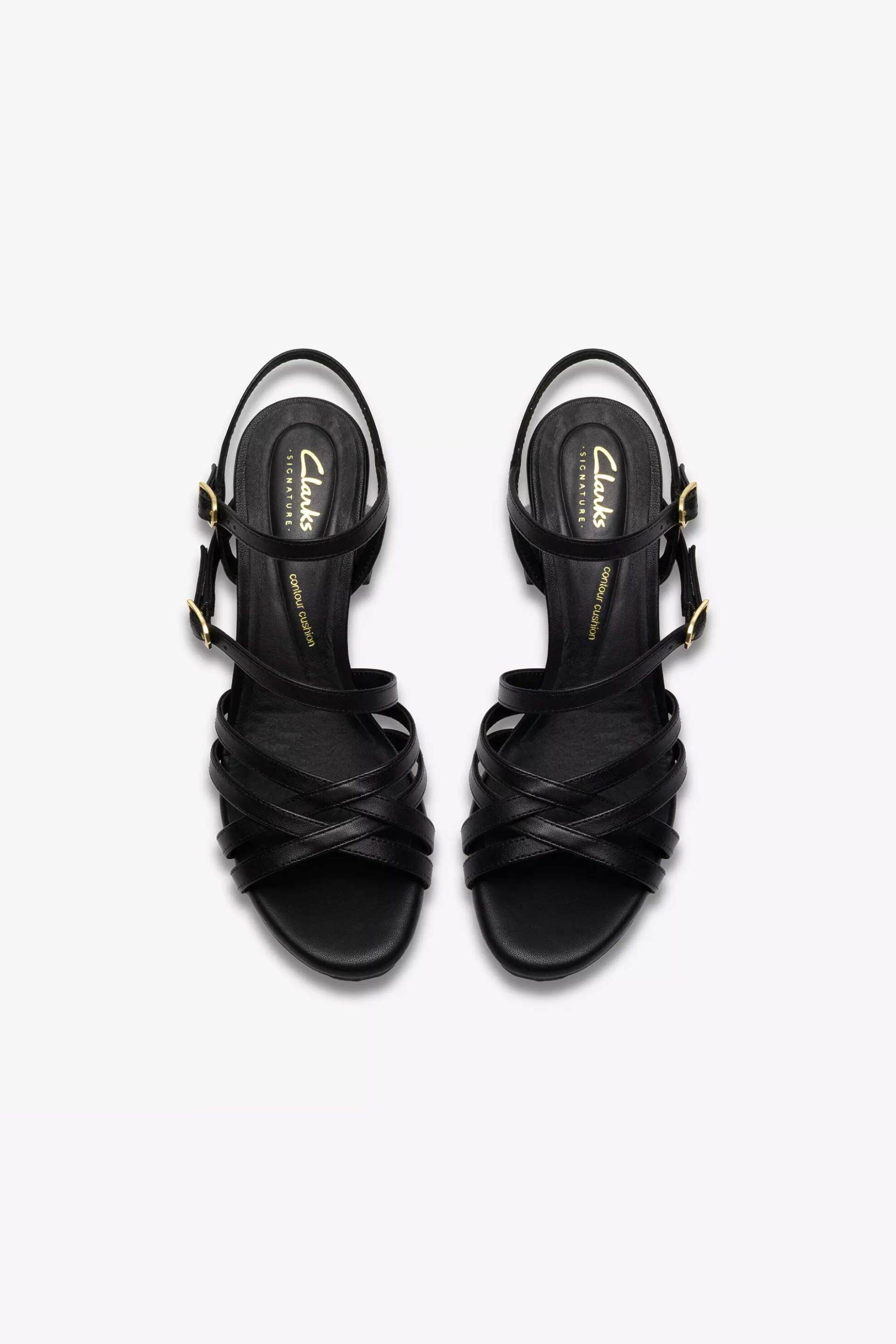 Clarks Γυναικεία Δερμάτινα Πέδιλα με Χοντρό Τακούνι Ezoria Strap - 26185893 Μαύρο