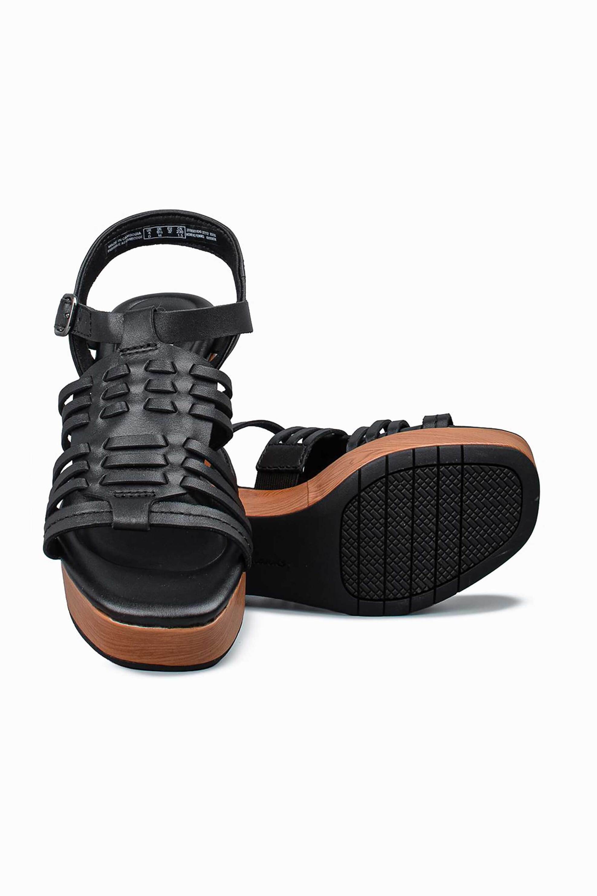 Clarks Γυναικεία Δερμάτινα Πέδιλα με Χοντρό Τακούνι Nerisa Μay - 26186901 Μαύρο