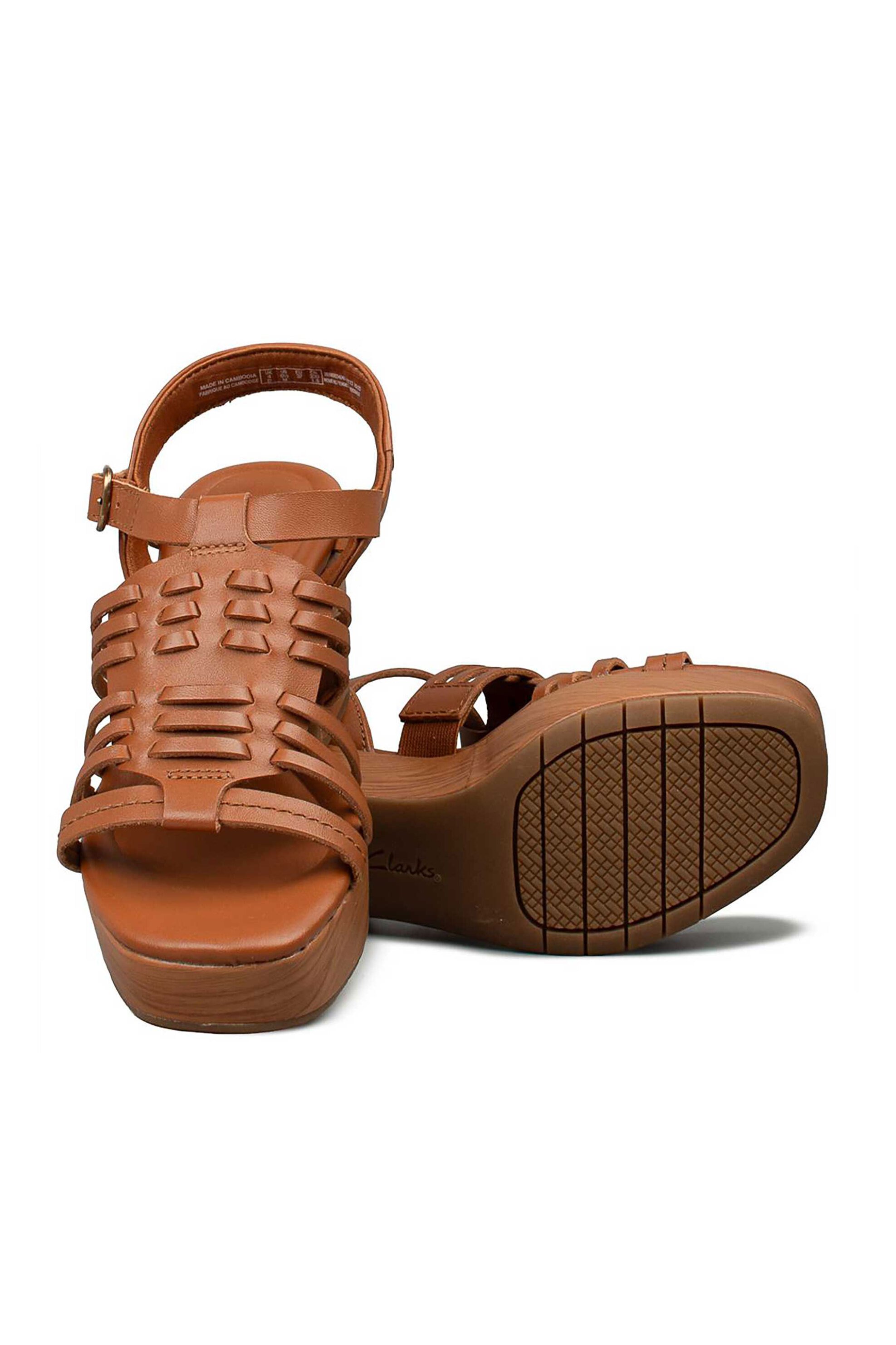 Clarks Γυναικεία Δερμάτινα Πέδιλα με Χοντρό Τακούνι Nerisa Μay - 26186903 Ταμπά